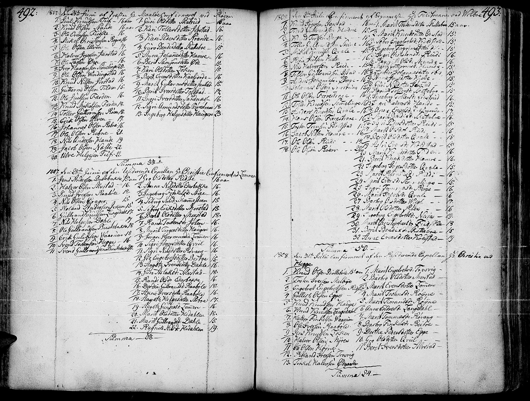 Slidre prestekontor, AV/SAH-PREST-134/H/Ha/Haa/L0001: Parish register (official) no. 1, 1724-1814, p. 492-493