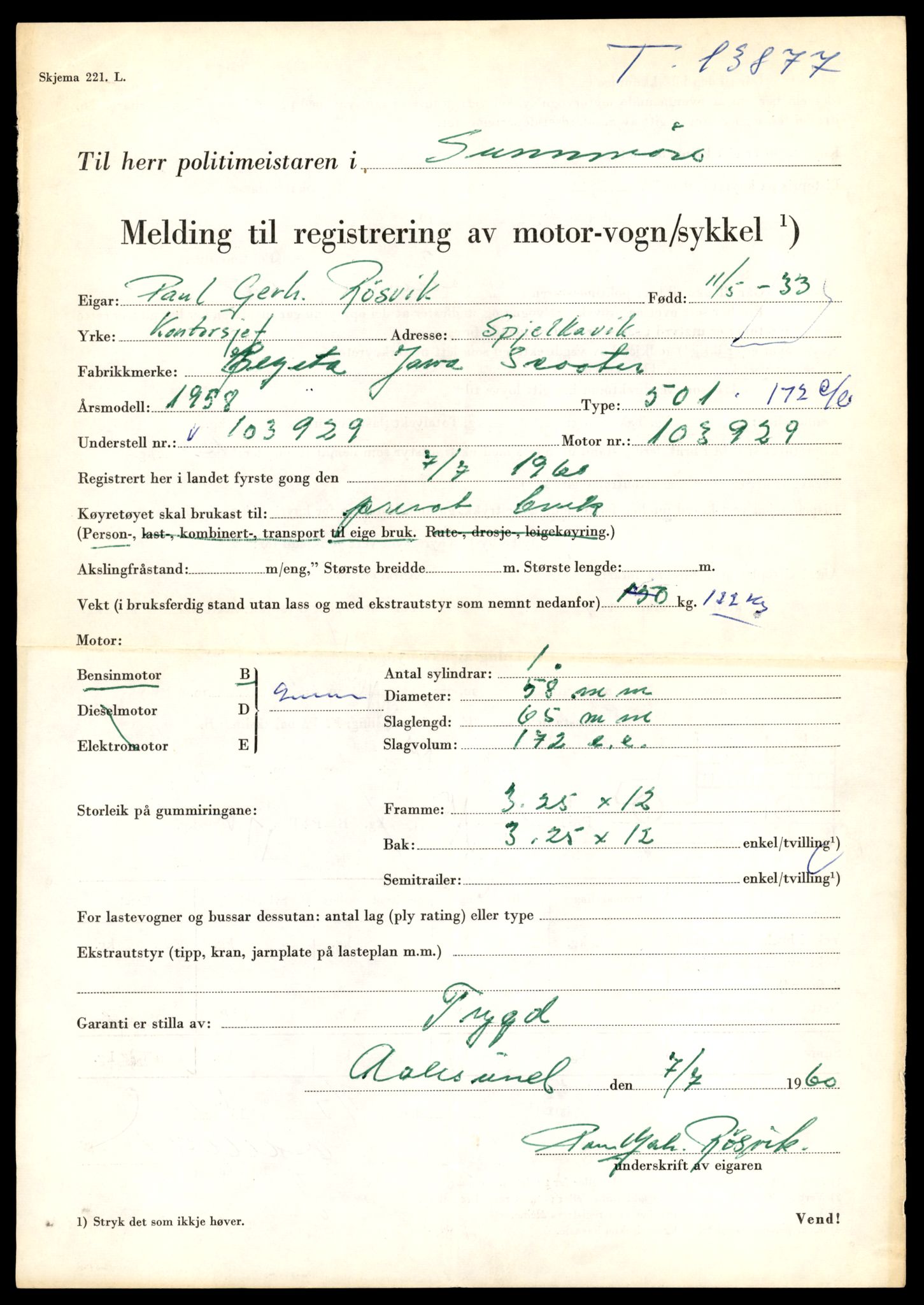 Møre og Romsdal vegkontor - Ålesund trafikkstasjon, AV/SAT-A-4099/F/Fe/L0041: Registreringskort for kjøretøy T 13710 - T 13905, 1927-1998, p. 2947