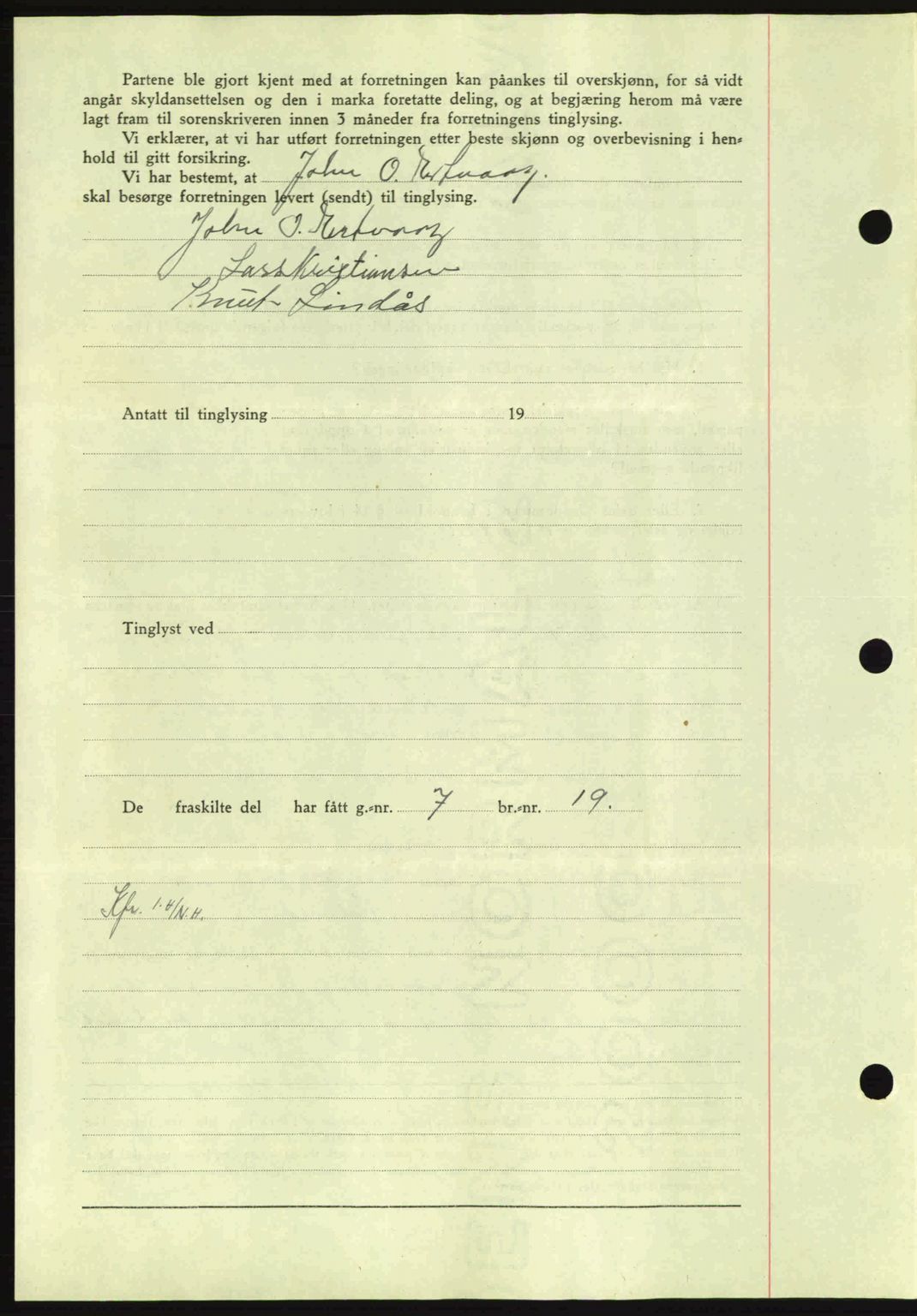 Nordmøre sorenskriveri, AV/SAT-A-4132/1/2/2Ca: Mortgage book no. A97, 1944-1944, Diary no: : 720/1944