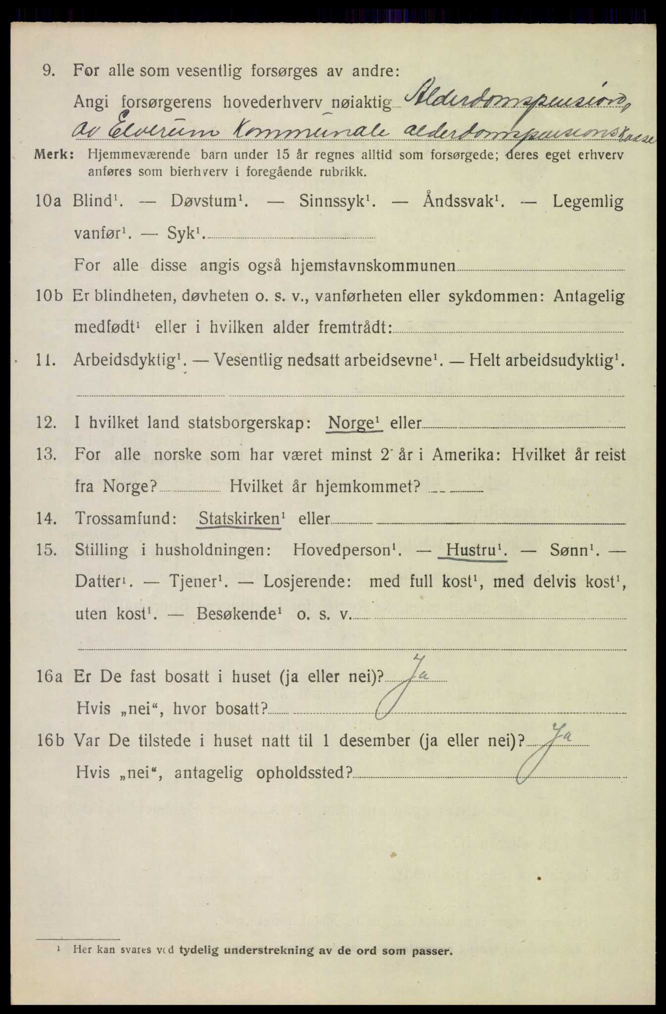 SAH, 1920 census for Elverum, 1920, p. 7709