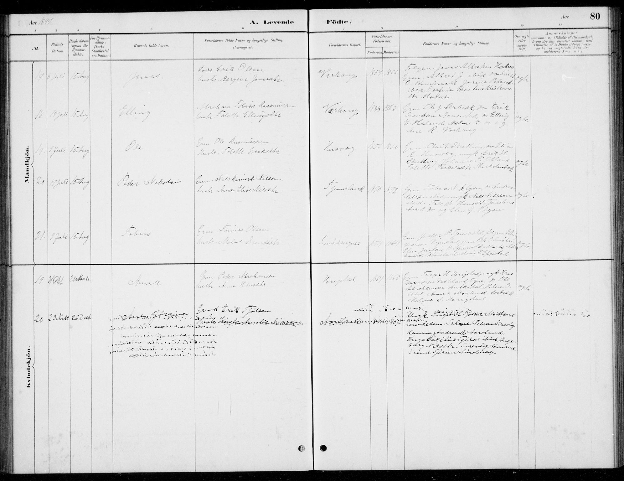 Hå sokneprestkontor, AV/SAST-A-101801/001/30BB/L0004: Parish register (copy) no. B 4, 1883-1899, p. 80