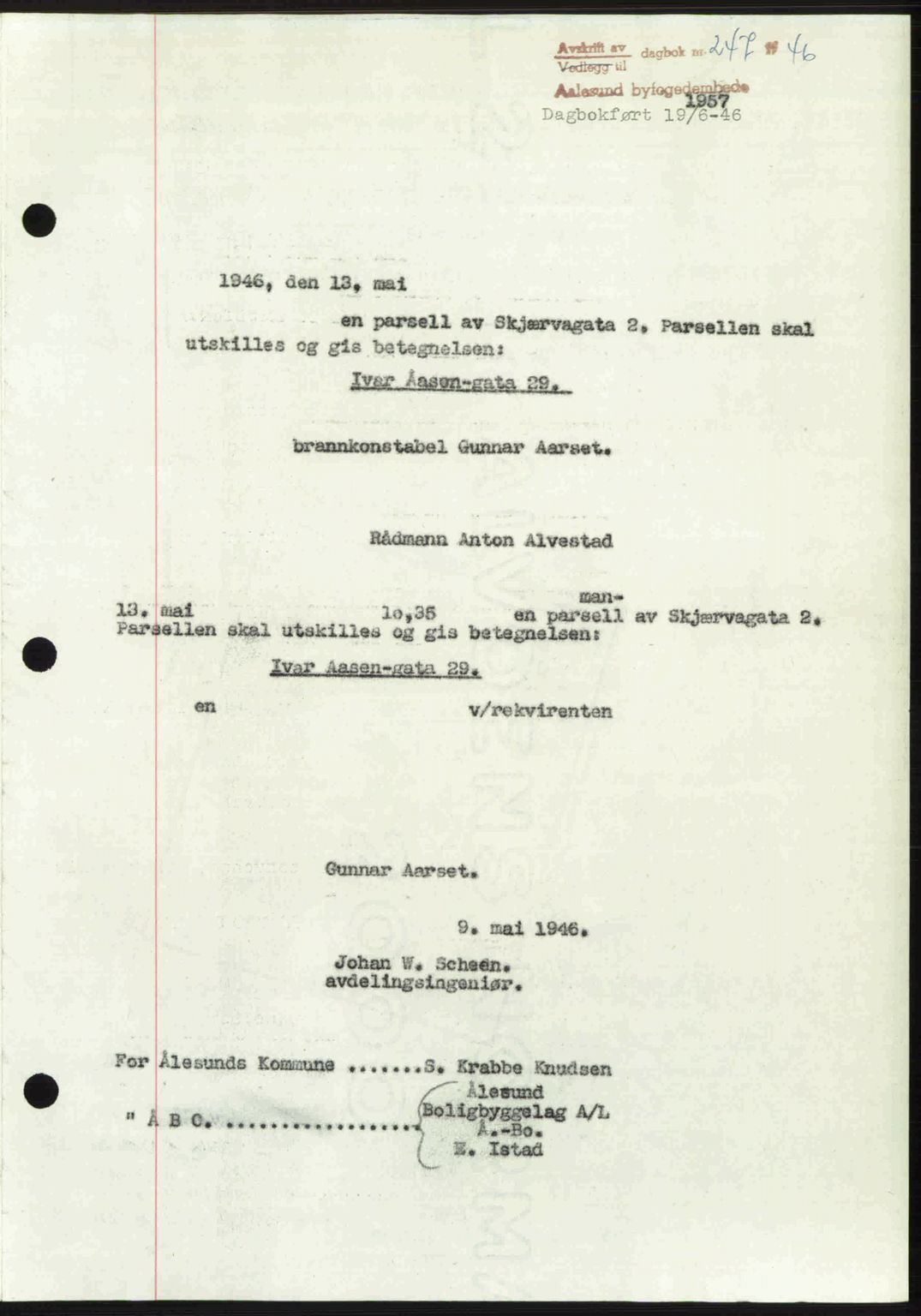 Ålesund byfogd, AV/SAT-A-4384: Mortgage book no. 36b, 1946-1947, Diary no: : 247/1946