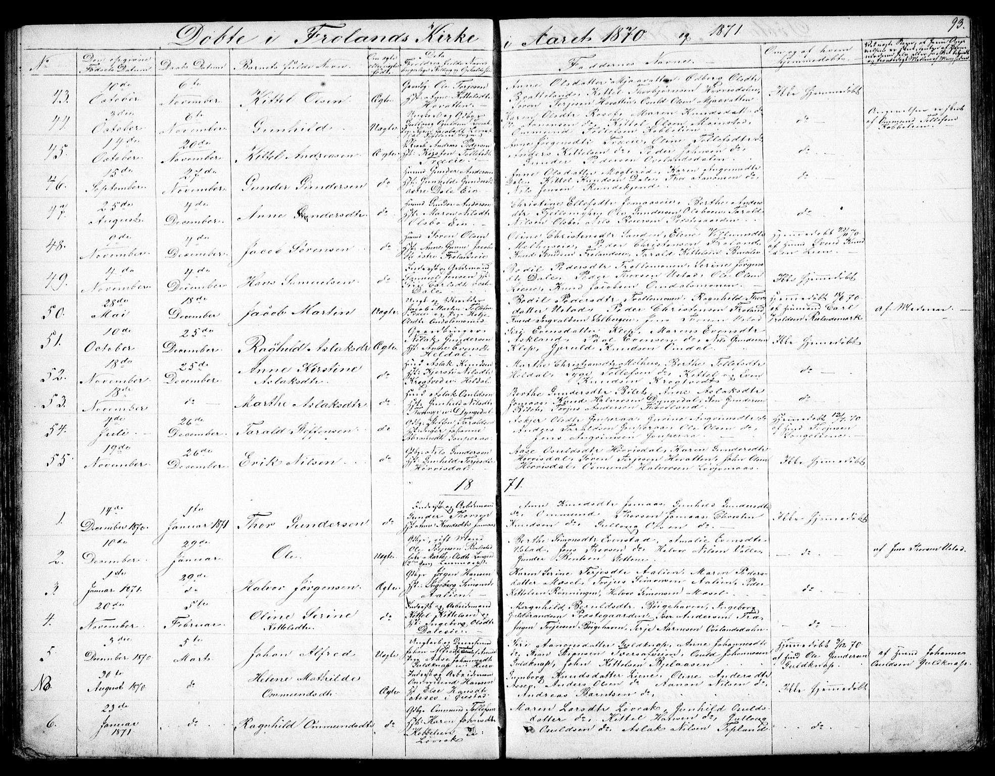 Froland sokneprestkontor, AV/SAK-1111-0013/F/Fb/L0008: Parish register (copy) no. B 8, 1843-1875, p. 93