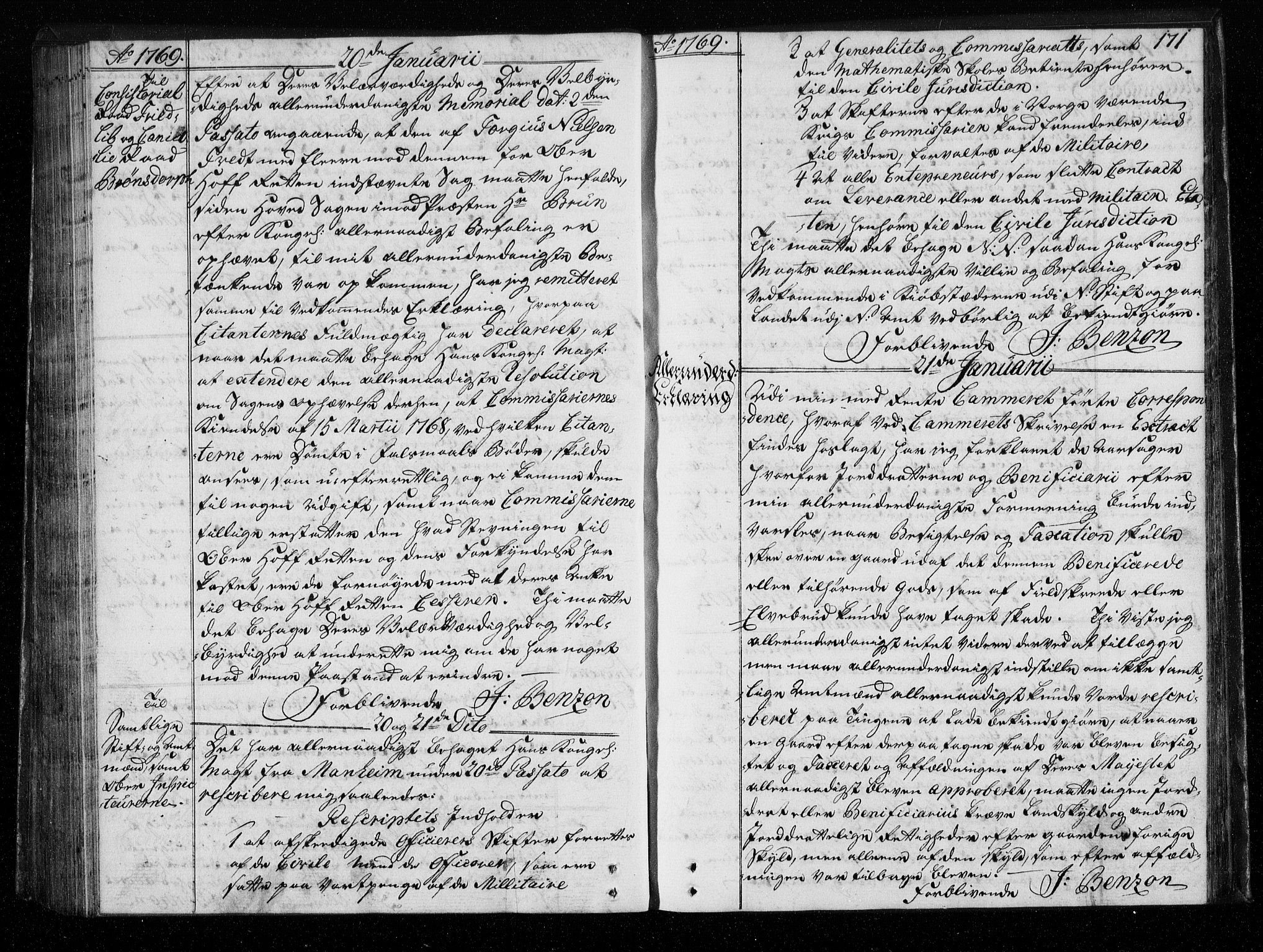 Stattholderembetet 1572-1771, AV/RA-EA-2870/Bf/L0007: Stattholderprotokoll (allmenn kopibok), 1768-1769, p. 170b-171a