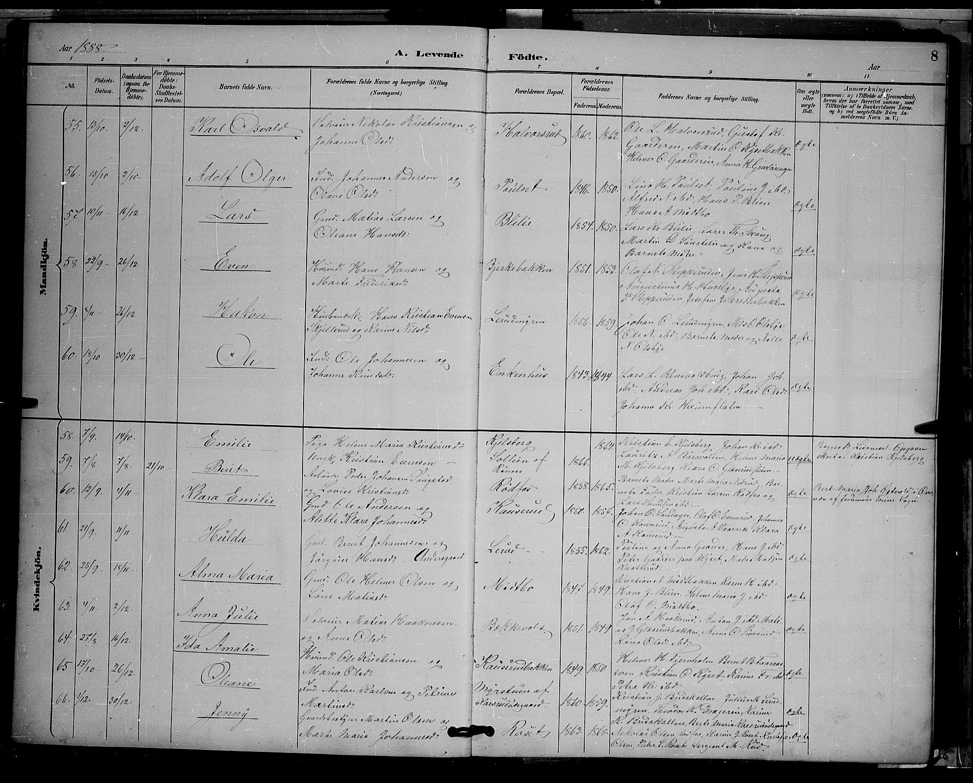 Vestre Toten prestekontor, SAH/PREST-108/H/Ha/Hab/L0009: Parish register (copy) no. 9, 1888-1900, p. 8