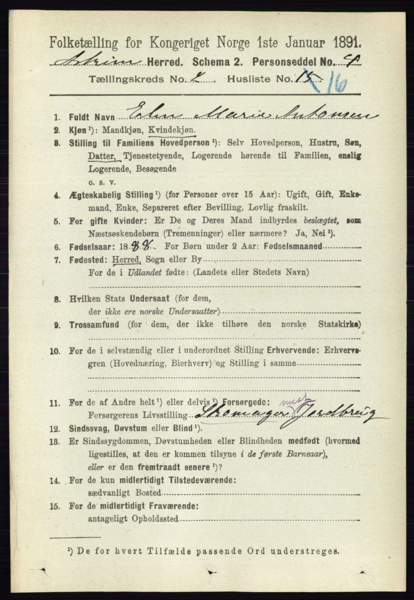 RA, 1891 census for 0124 Askim, 1891, p. 335