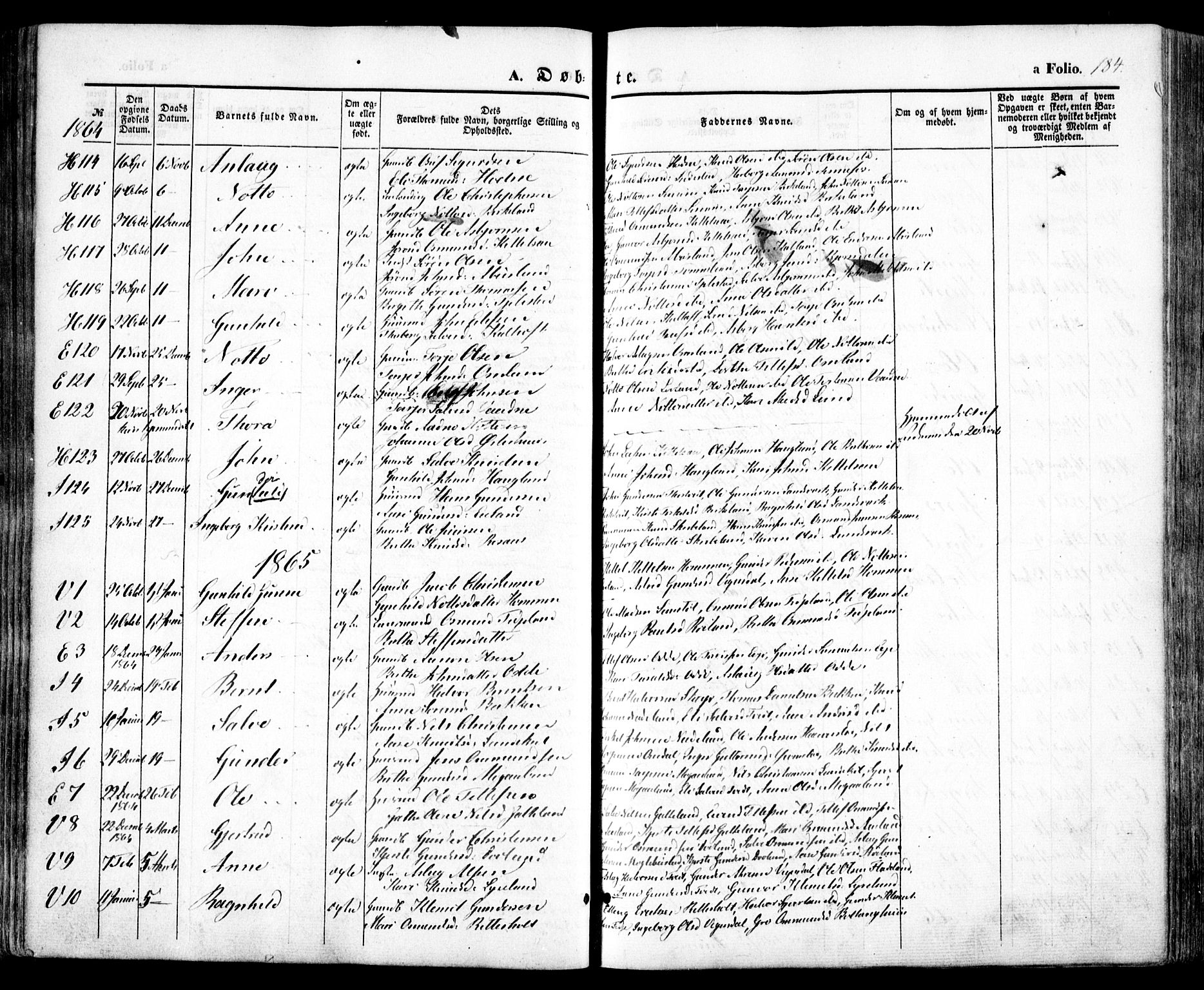 Evje sokneprestkontor, SAK/1111-0008/F/Fa/Faa/L0005: Parish register (official) no. A 5, 1843-1865, p. 184