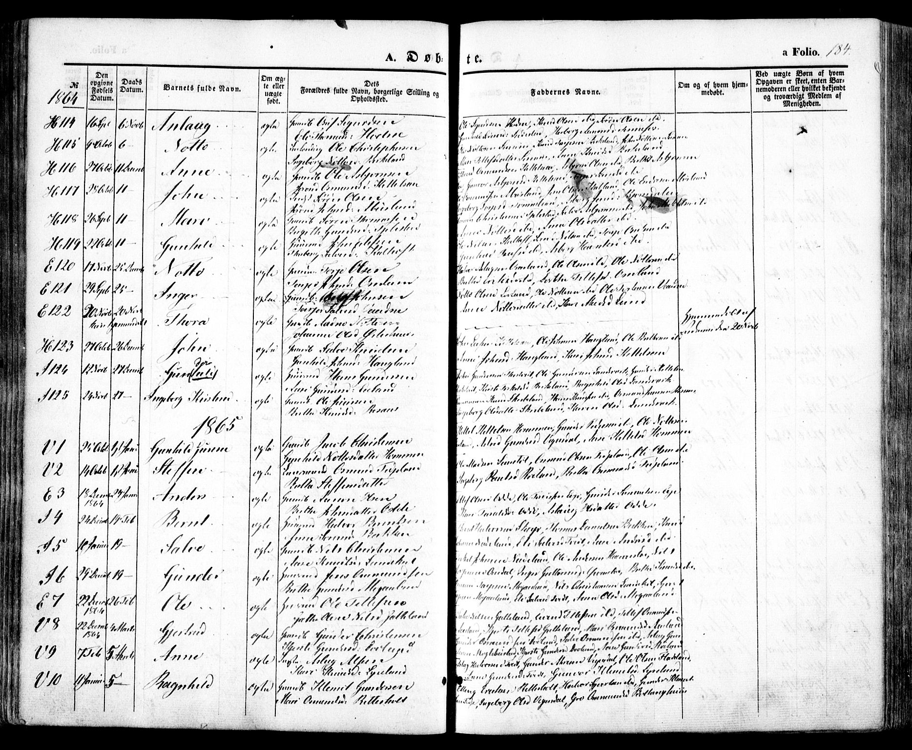 Evje sokneprestkontor, AV/SAK-1111-0008/F/Fa/Faa/L0005: Parish register (official) no. A 5, 1843-1865, p. 184