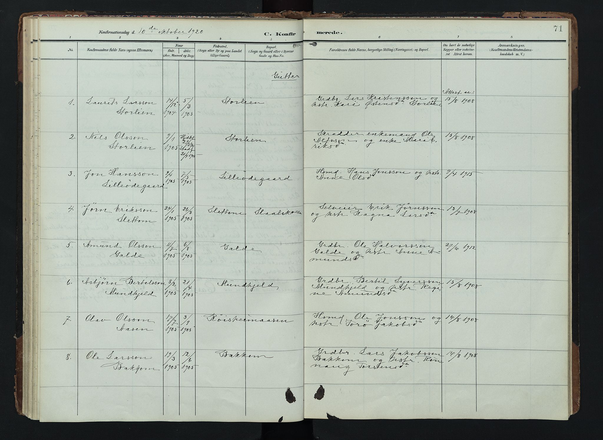 Lom prestekontor, SAH/PREST-070/K/L0012: Parish register (official) no. 12, 1904-1928, p. 71