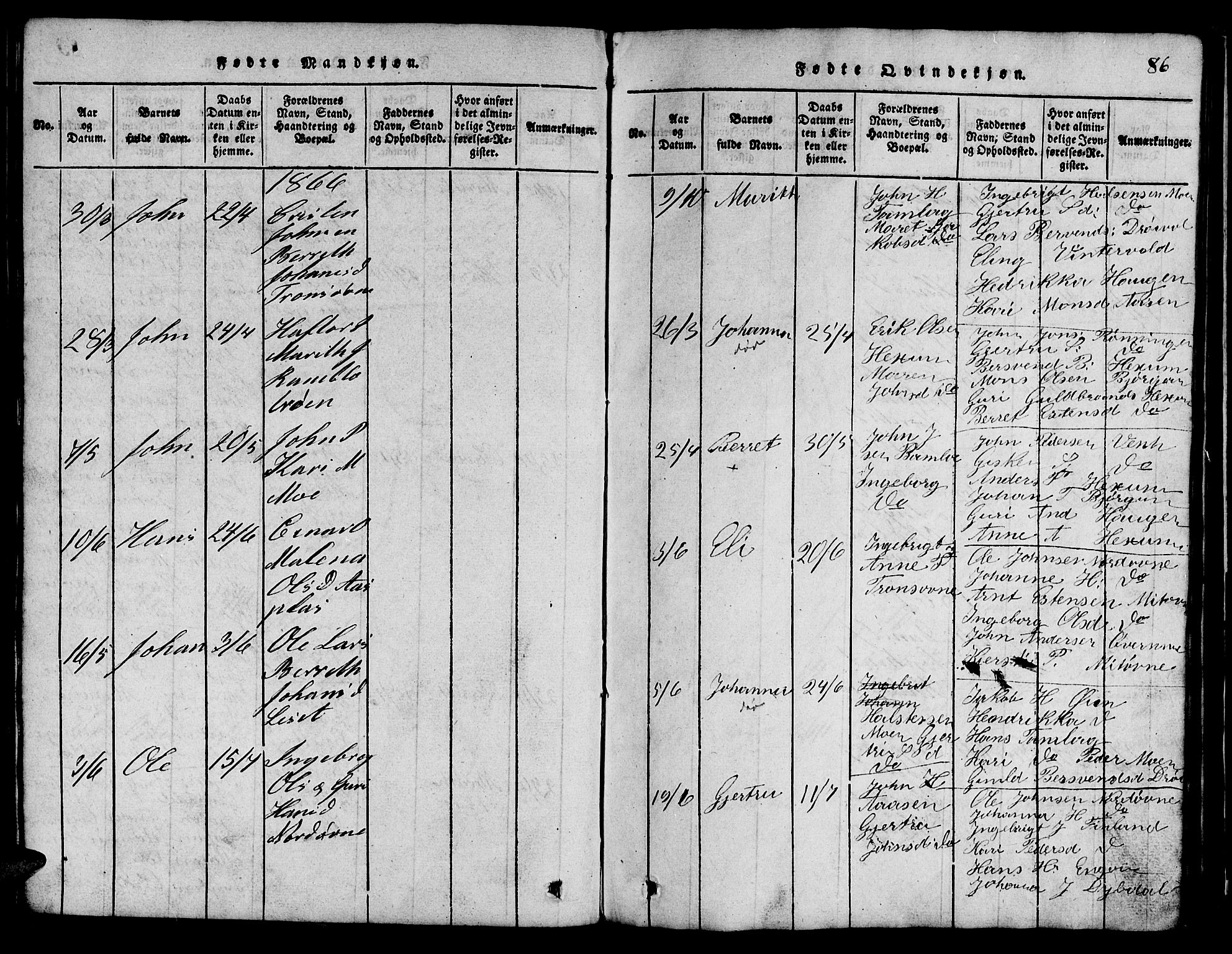 Ministerialprotokoller, klokkerbøker og fødselsregistre - Sør-Trøndelag, SAT/A-1456/685/L0976: Parish register (copy) no. 685C01, 1817-1878, p. 86