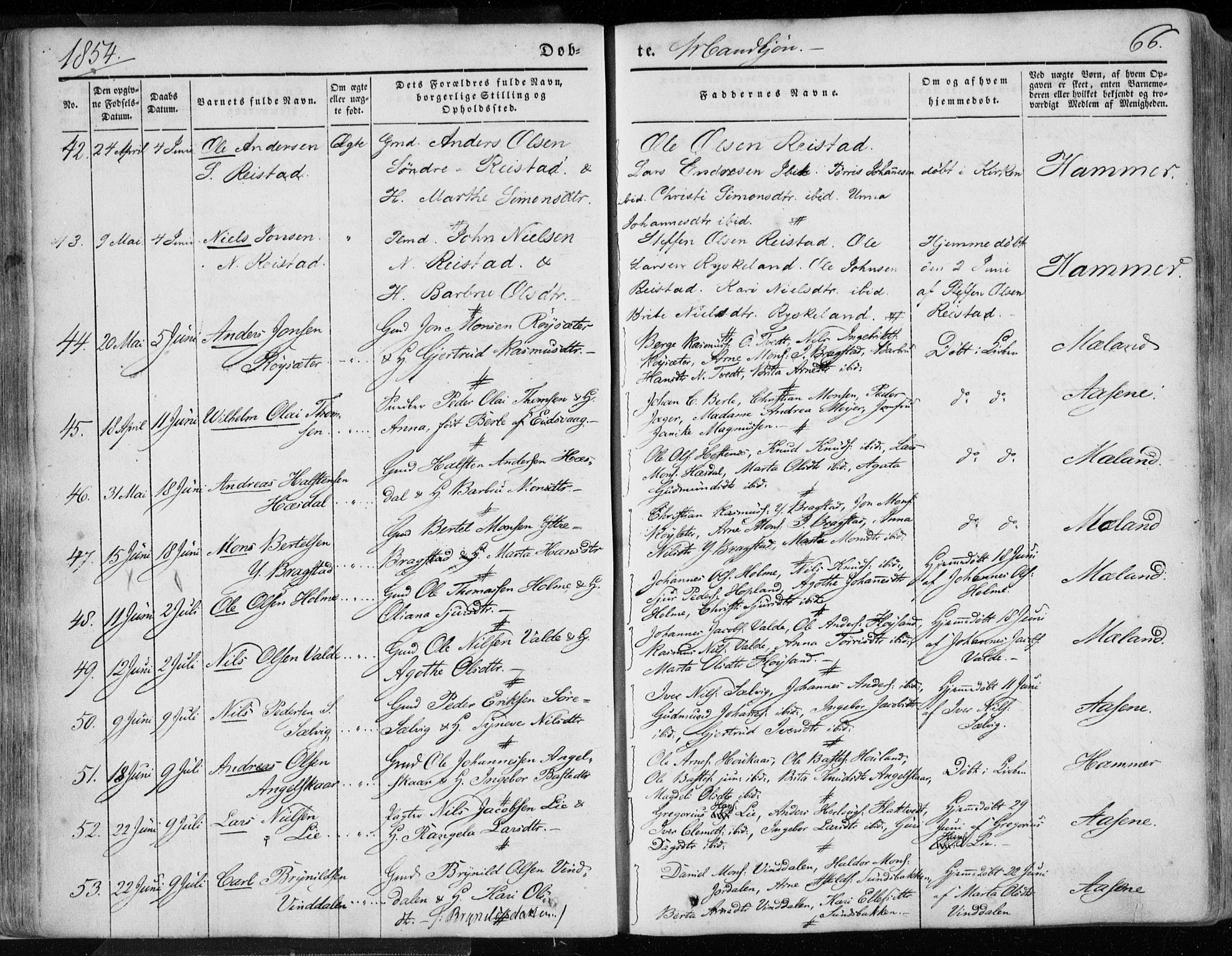 Hamre sokneprestembete, SAB/A-75501/H/Ha/Haa/Haaa/L0013: Parish register (official) no. A 13, 1846-1857, p. 66