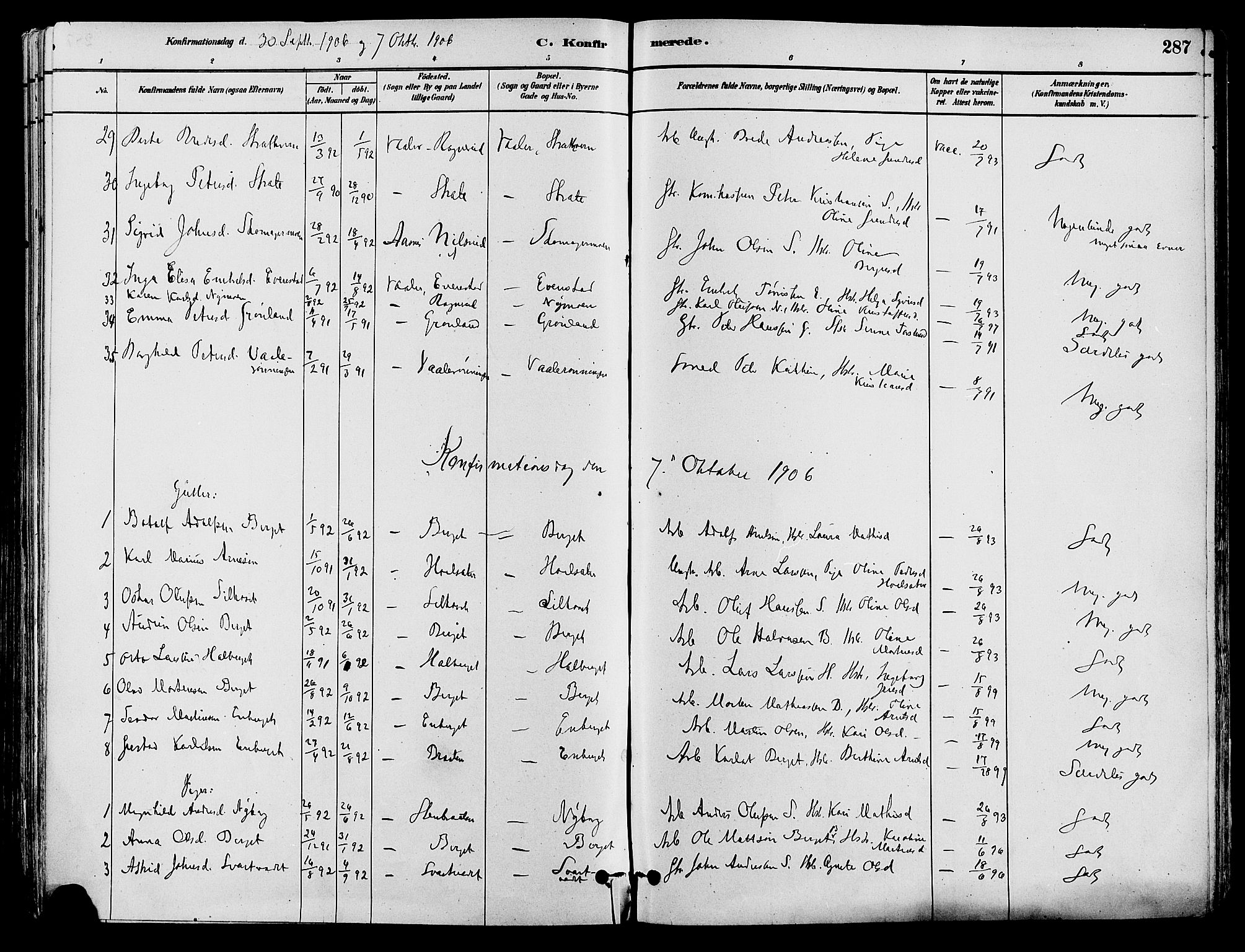 Våler prestekontor, Hedmark, AV/SAH-PREST-040/H/Ha/Haa/L0002: Parish register (official) no. 3, 1879-1911, p. 287