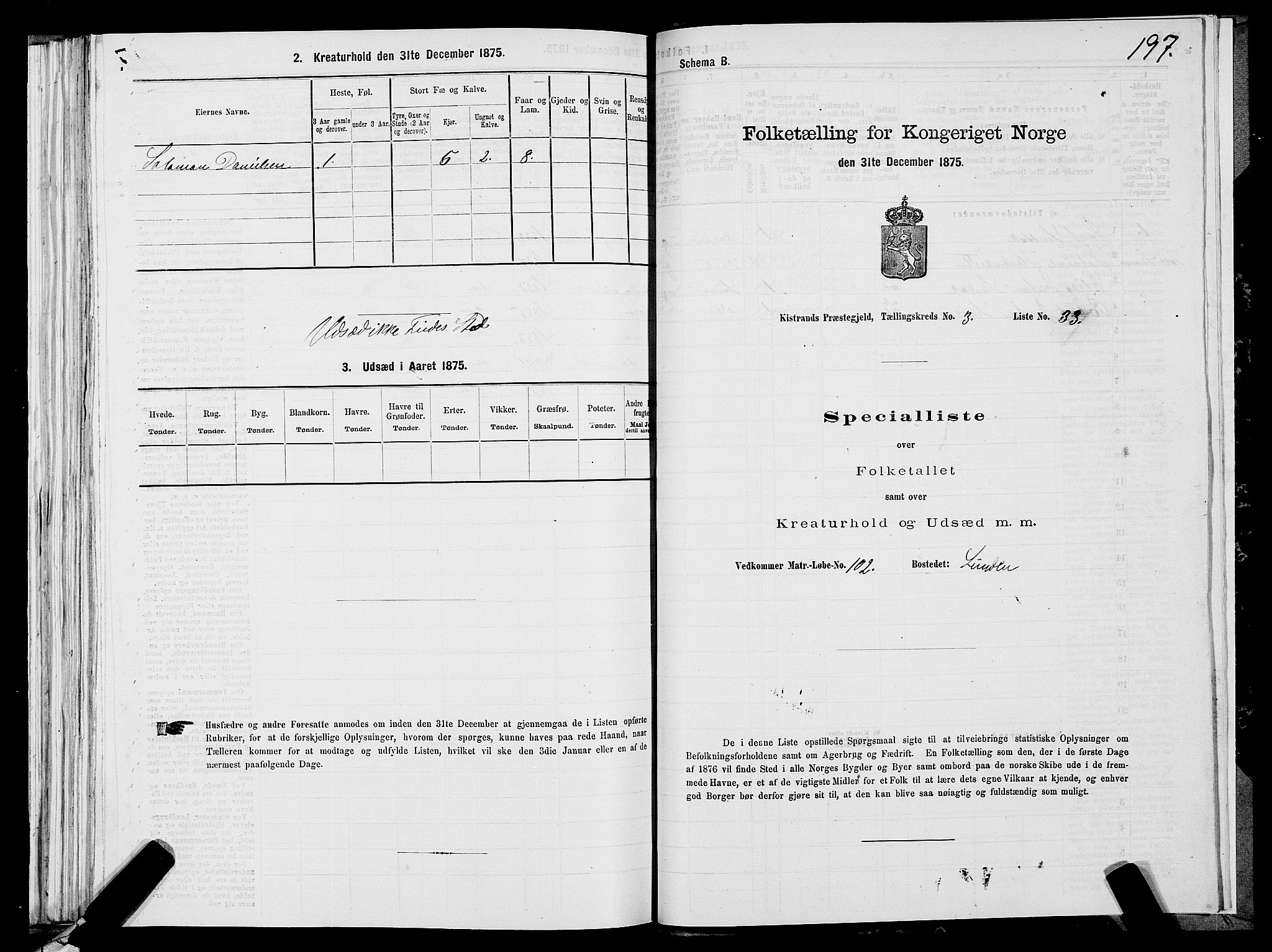 SATØ, 1875 census for 2020P Kistrand, 1875, p. 1197