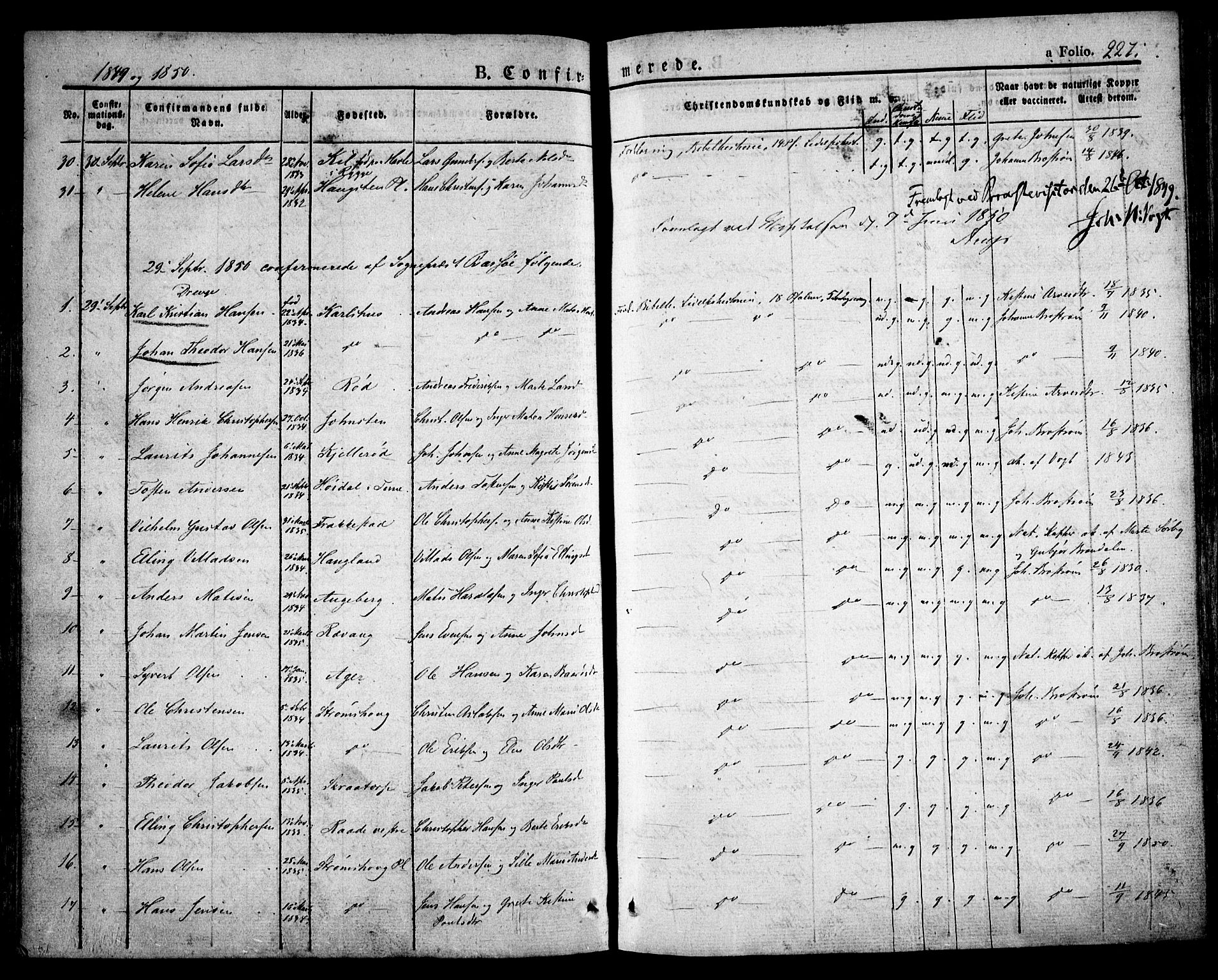 Råde prestekontor kirkebøker, AV/SAO-A-2009/F/Fa/L0005: Parish register (official) no. 5, 1830-1853, p. 227