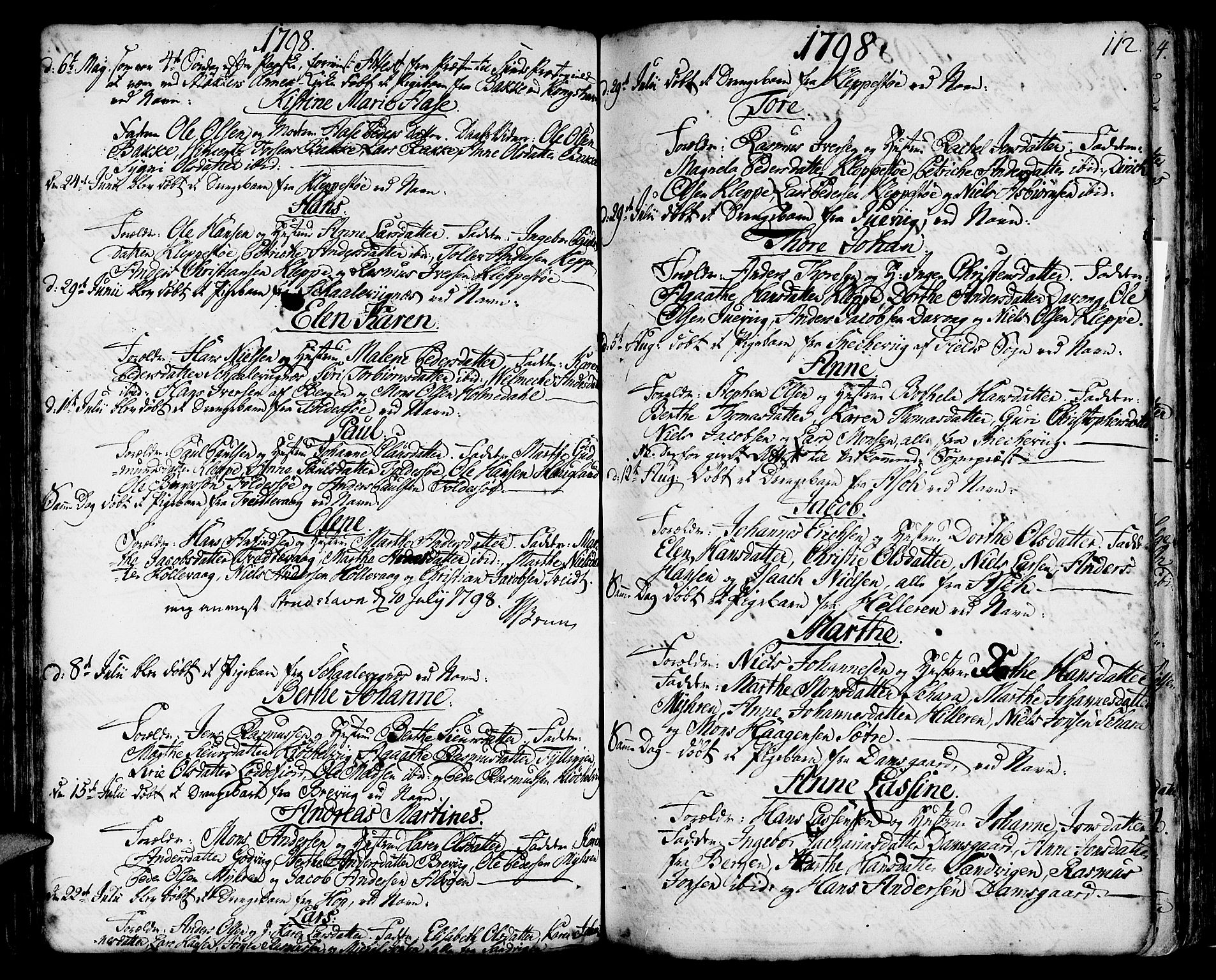 Askøy Sokneprestembete, SAB/A-74101/H/Ha/Haa/Haaa/L0001: Parish register (official) no. A 1, 1742-1818, p. 112