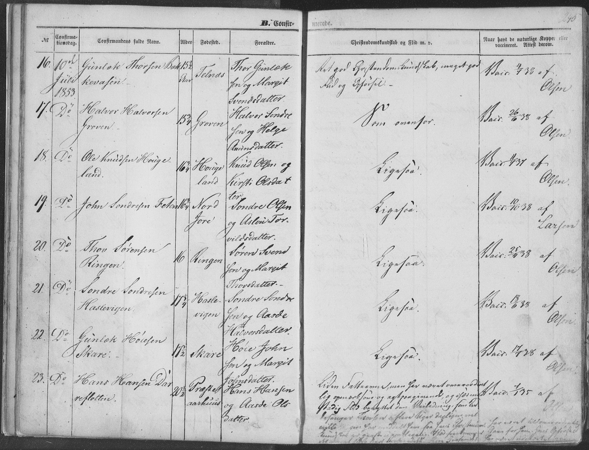 Seljord kirkebøker, AV/SAKO-A-20/F/Fa/L012b: Parish register (official) no. I 12B, 1850-1865, p. 245