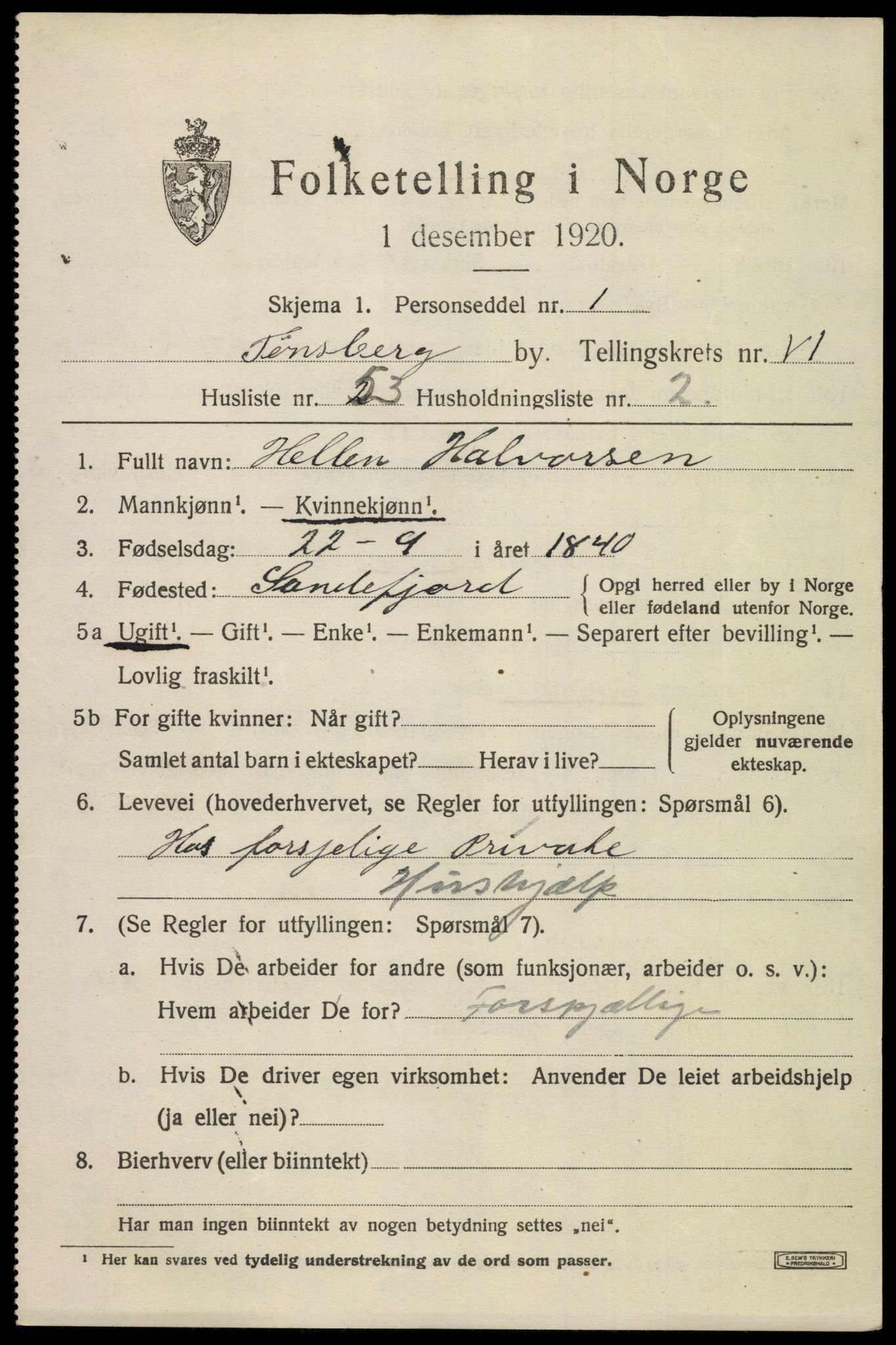 SAKO, 1920 census for Tønsberg, 1920, p. 15325