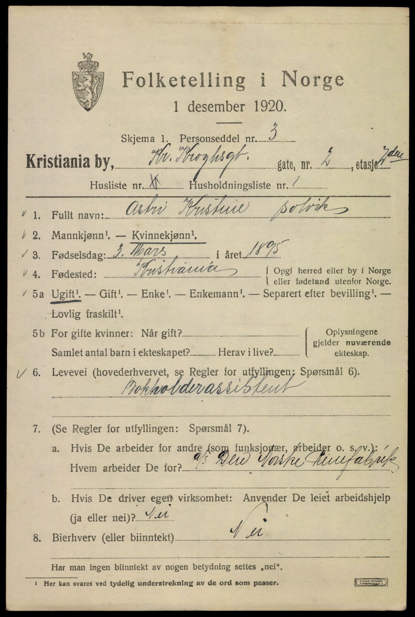 SAO, 1920 census for Kristiania, 1920, p. 183451