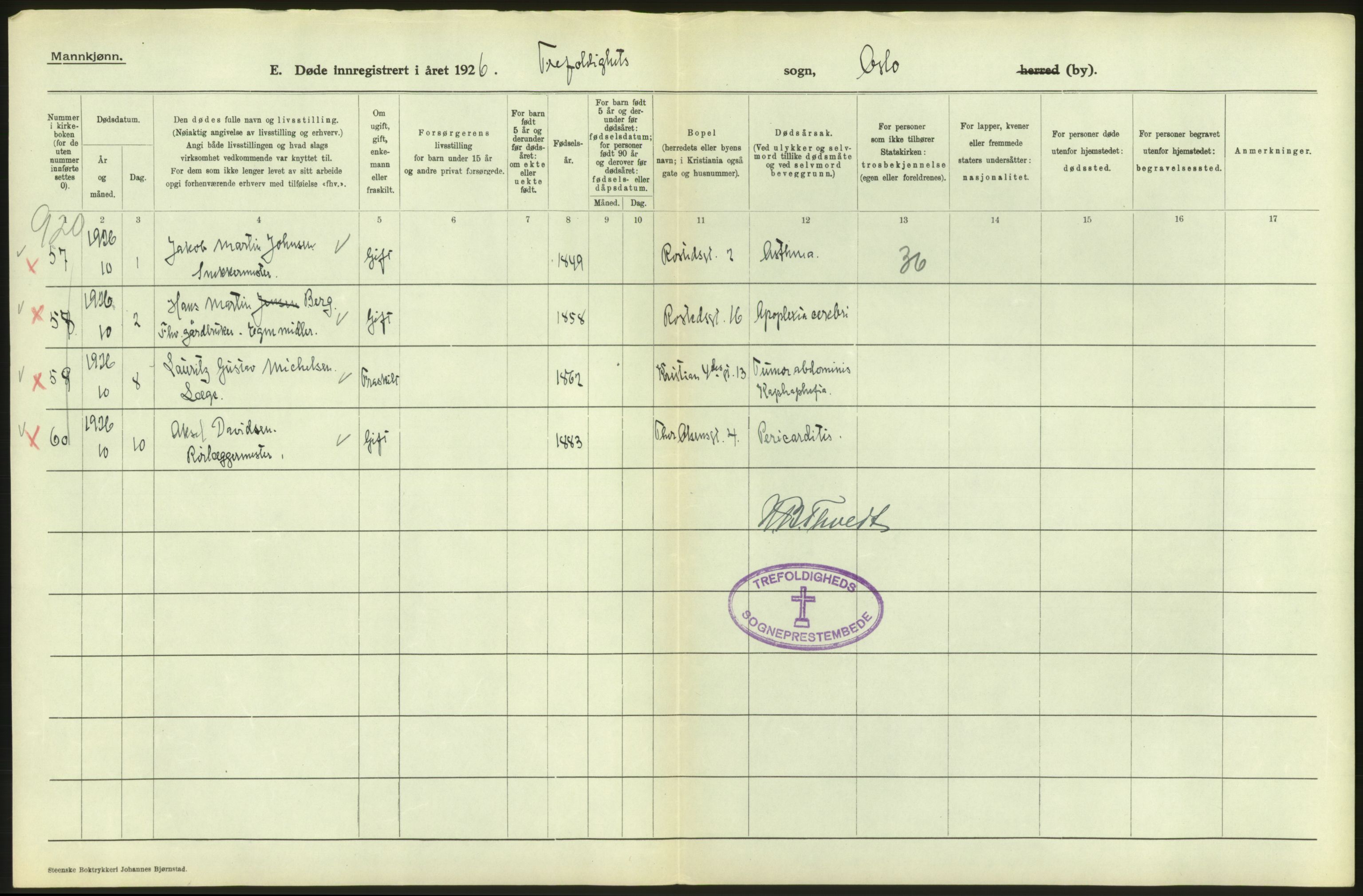 Statistisk sentralbyrå, Sosiodemografiske emner, Befolkning, AV/RA-S-2228/D/Df/Dfc/Dfcf/L0009: Oslo: Døde menn, 1926, p. 106