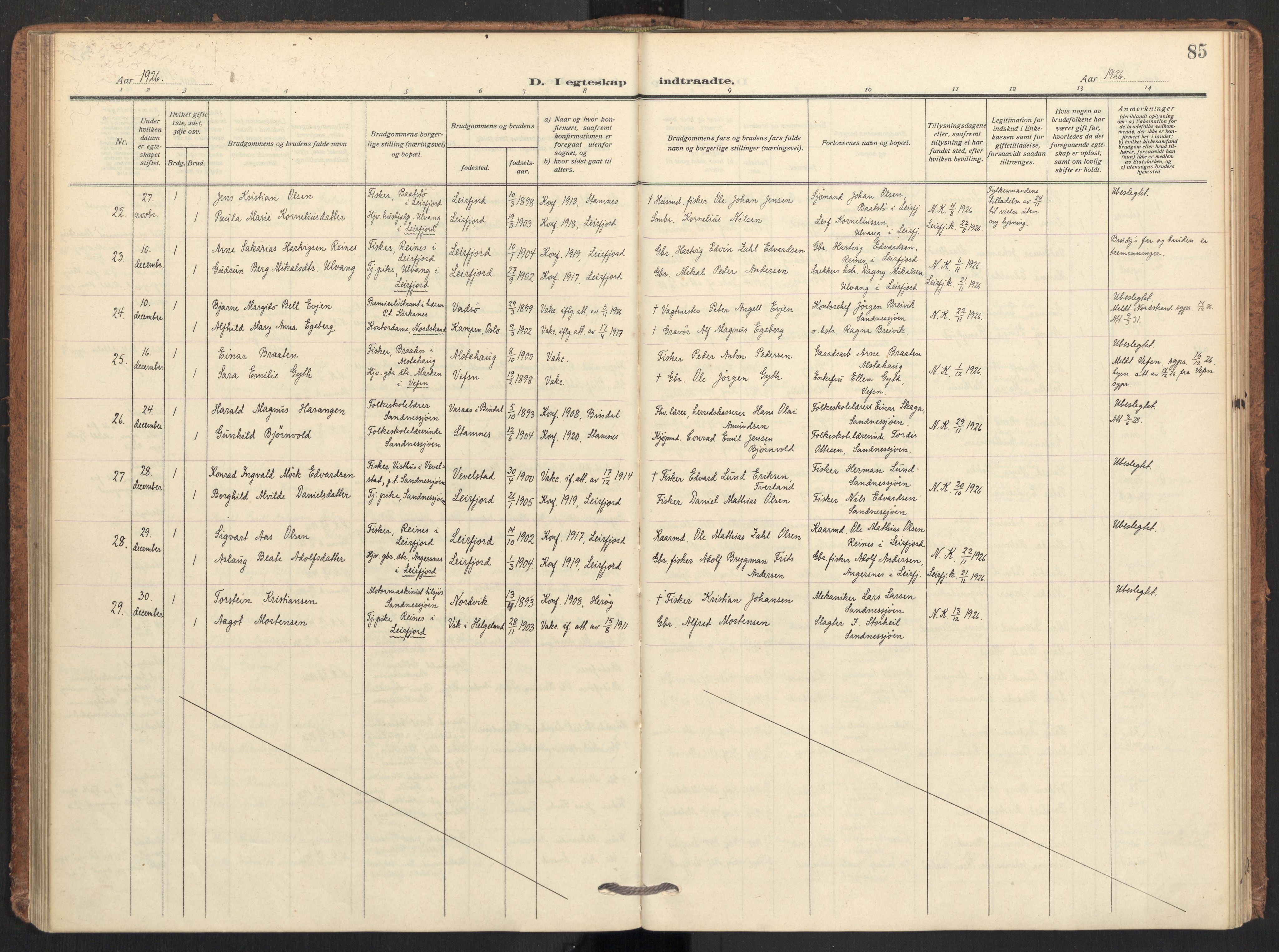 Ministerialprotokoller, klokkerbøker og fødselsregistre - Nordland, SAT/A-1459/831/L0473: Parish register (official) no. 831A04, 1909-1934, p. 85