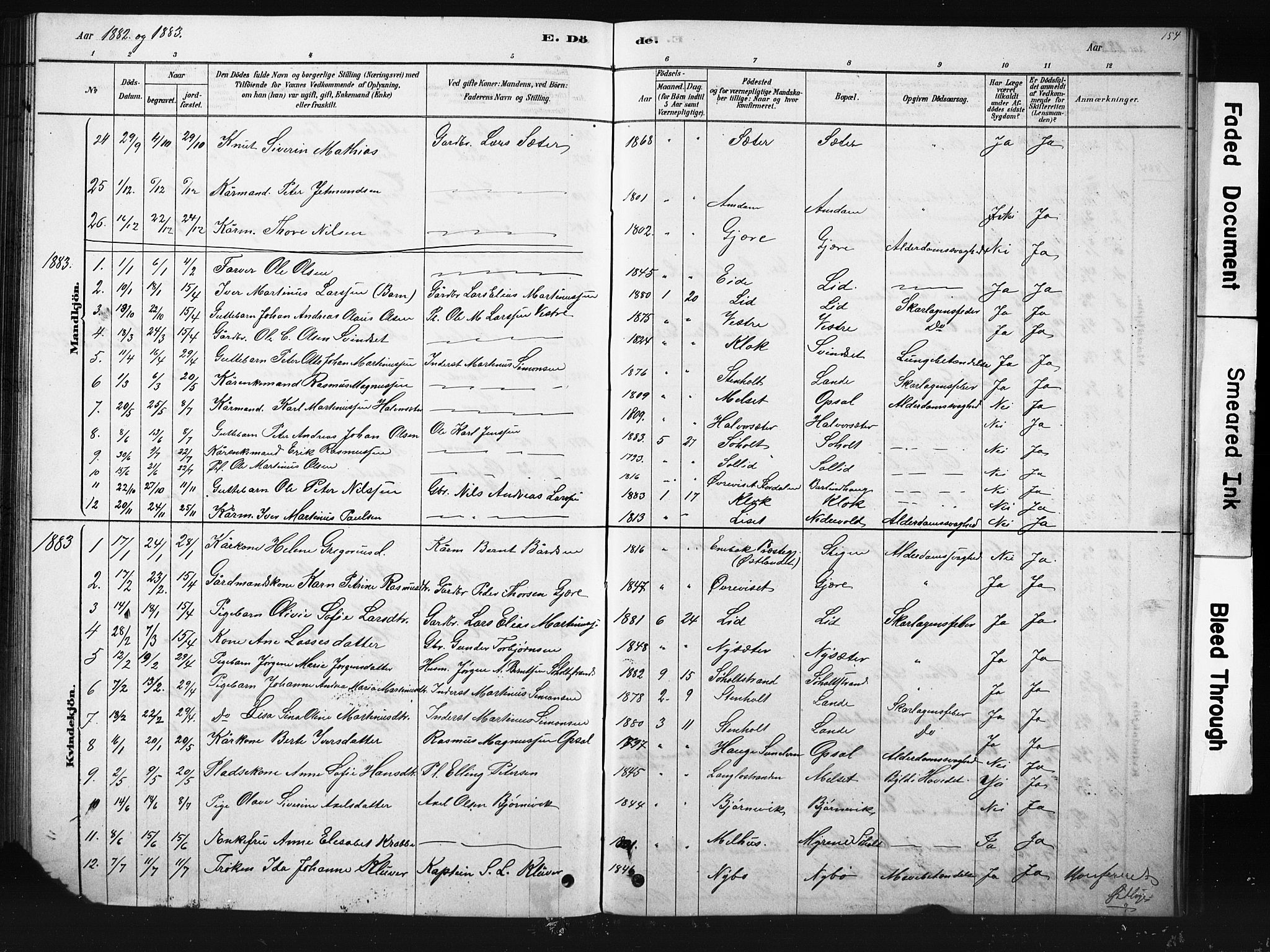 Ministerialprotokoller, klokkerbøker og fødselsregistre - Møre og Romsdal, SAT/A-1454/522/L0326: Parish register (copy) no. 522C05, 1878-1890, p. 154