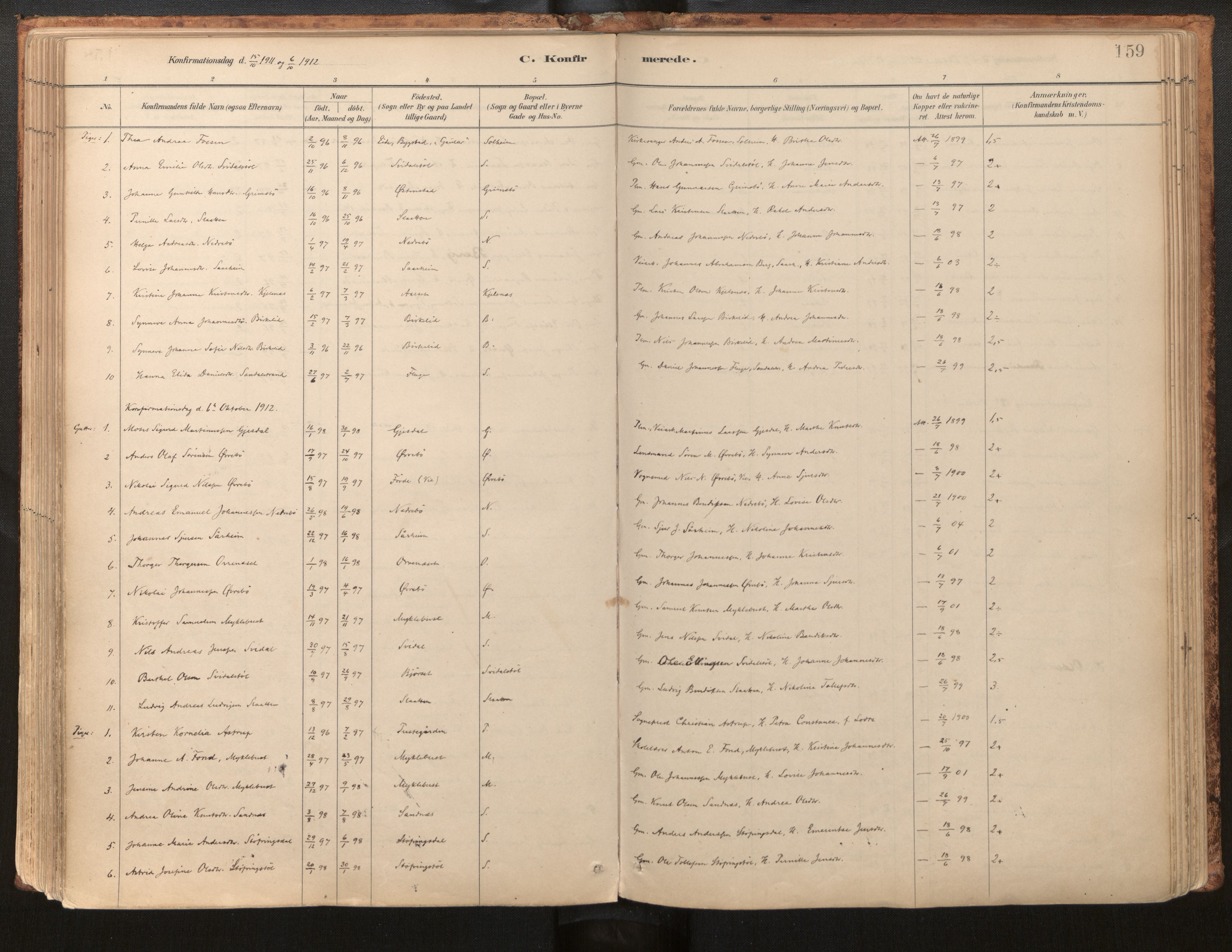 Jølster sokneprestembete, AV/SAB-A-80701/H/Haa/Haab/L0001: Parish register (official) no. B 1, 1882-1930, p. 159