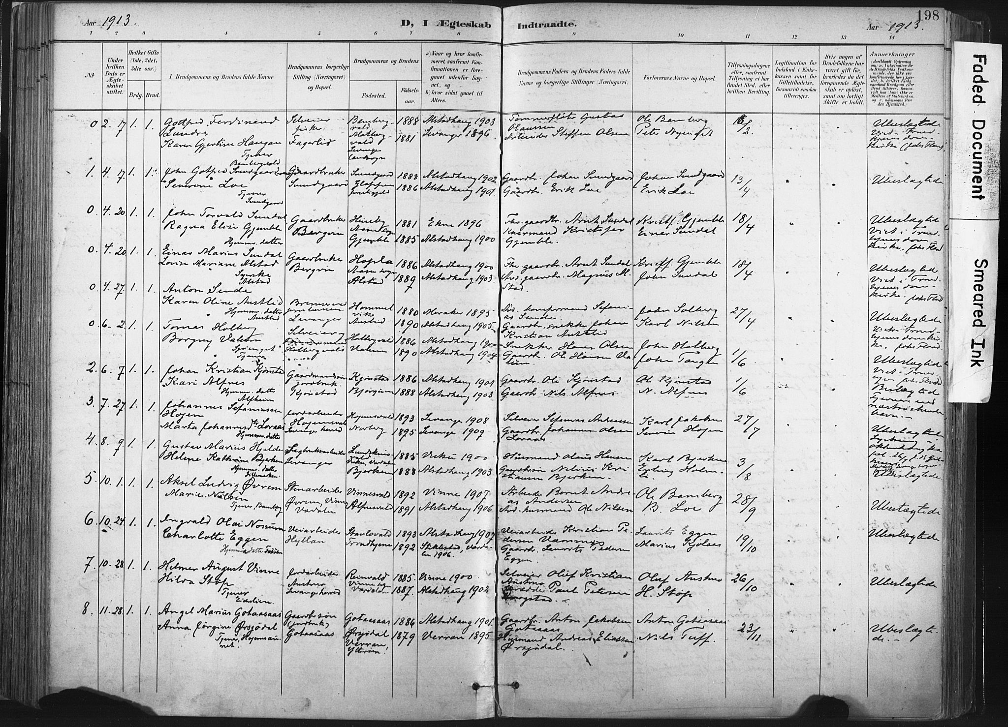 Ministerialprotokoller, klokkerbøker og fødselsregistre - Nord-Trøndelag, SAT/A-1458/717/L0162: Parish register (official) no. 717A12, 1898-1923, p. 198