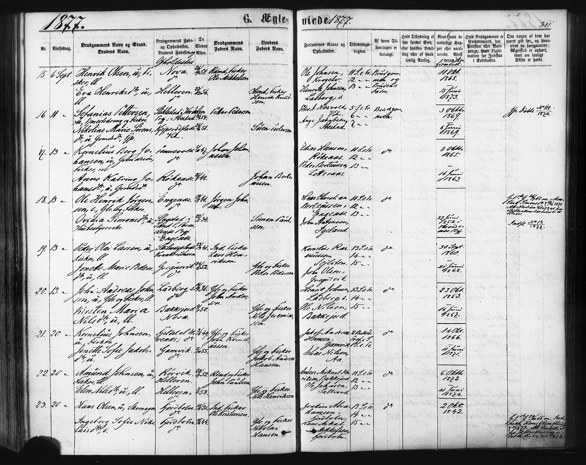 Ibestad sokneprestembete, AV/SATØ-S-0077/H/Ha/Haa/L0010kirke: Parish register (official) no. 10, 1869-1879, p. 311