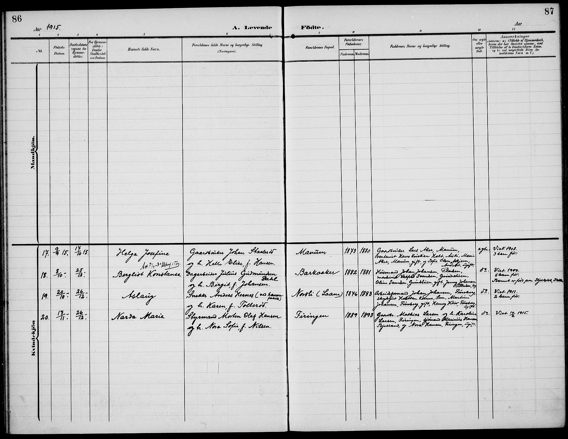 Sem kirkebøker, SAKO/A-5/F/Fa/L0012: Parish register (official) no. I 12, 1905-1915, p. 86-87