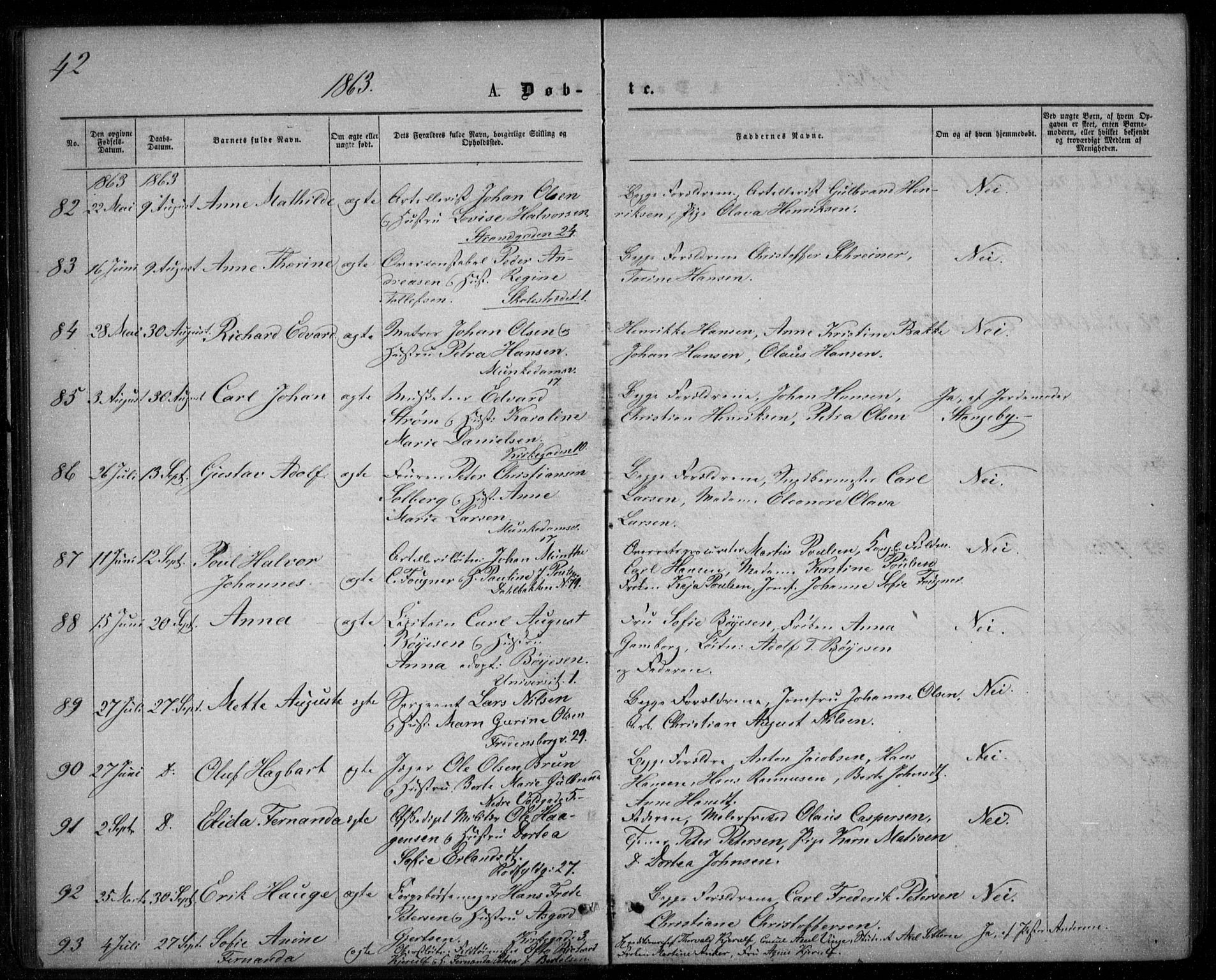 Garnisonsmenigheten Kirkebøker, AV/SAO-A-10846/G/Ga/L0006: Parish register (copy) no. 6, 1860-1880, p. 42