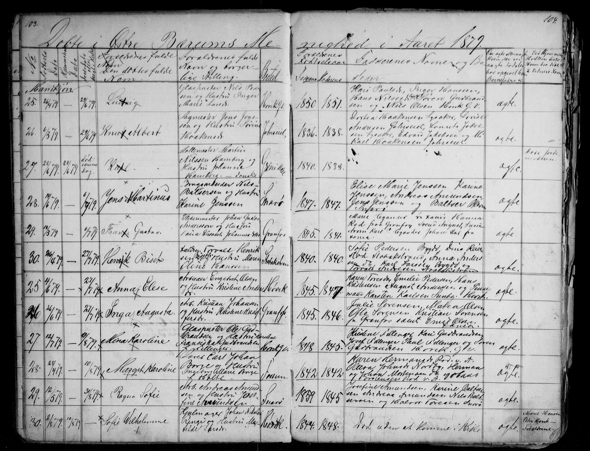 Asker prestekontor Kirkebøker, AV/SAO-A-10256a/G/Gc/L0002: Parish register (copy) no. III 2, 1874-1883, p. 103-104