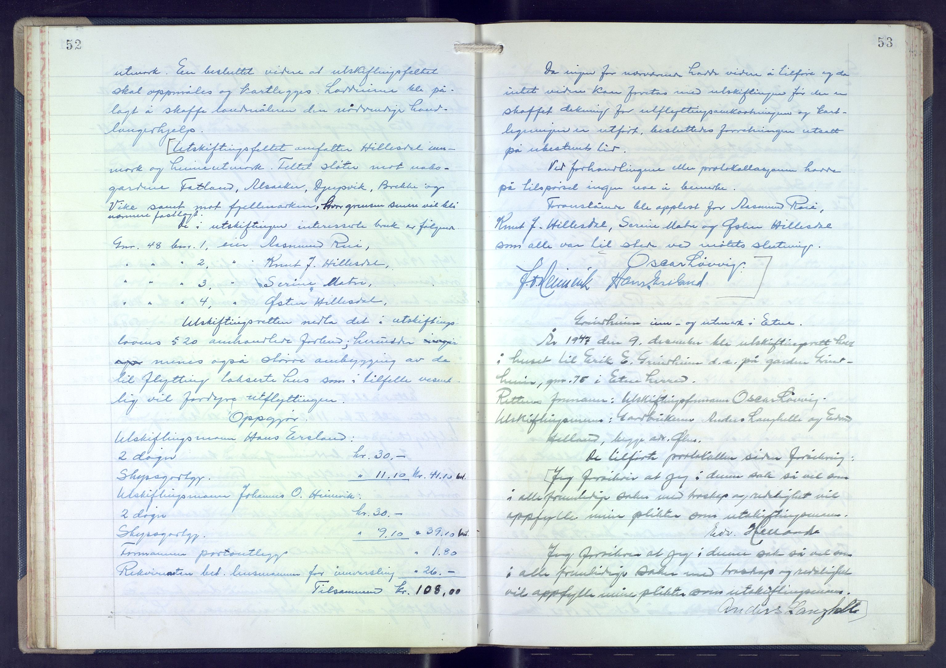 Hordaland jordskiftedøme - VII Indre Sunnhordland jordskiftedistrikt, AV/SAB-A-7401/A/Aa/L0021: Forhandlingsprotokoll, 1945-1953, p. 52-53