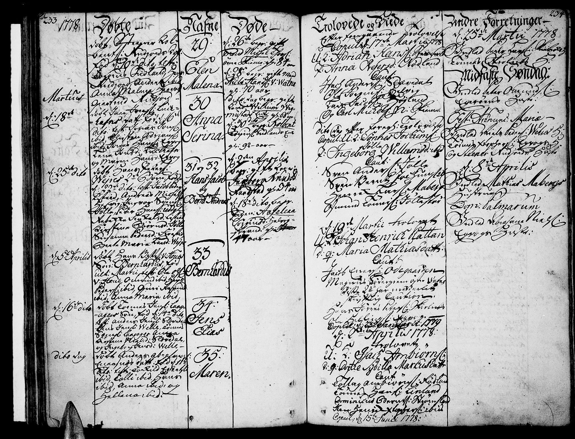 Lista sokneprestkontor, AV/SAK-1111-0027/F/Fa/L0004: Parish register (official) no. A 4, 1768-1794, p. 233-234