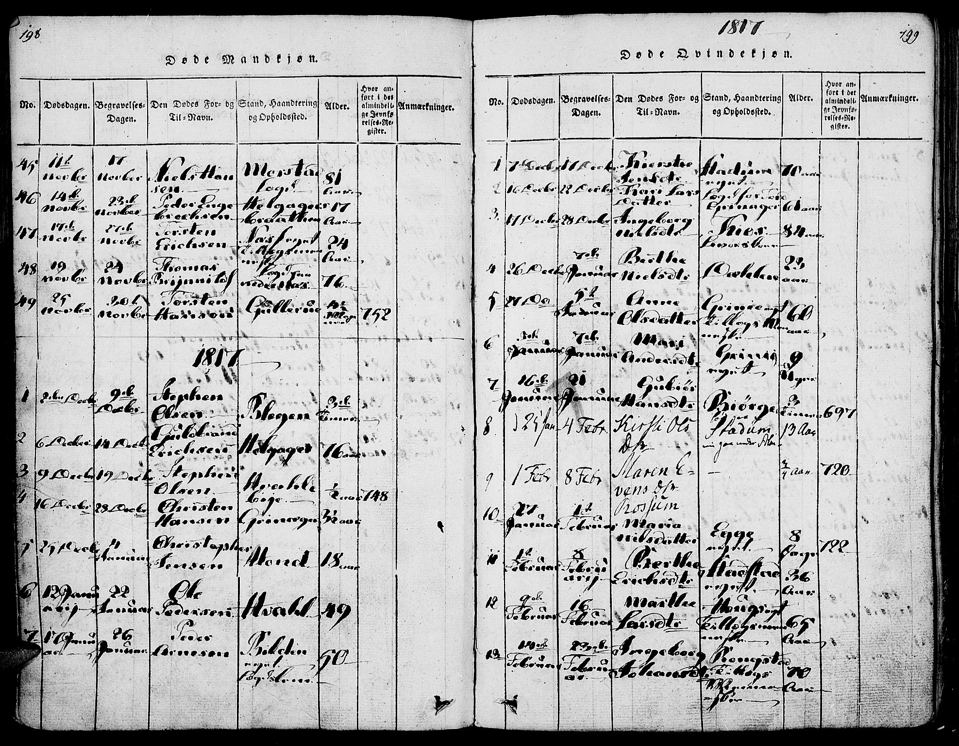 Gran prestekontor, SAH/PREST-112/H/Ha/Haa/L0009: Parish register (official) no. 9, 1815-1824, p. 198-199