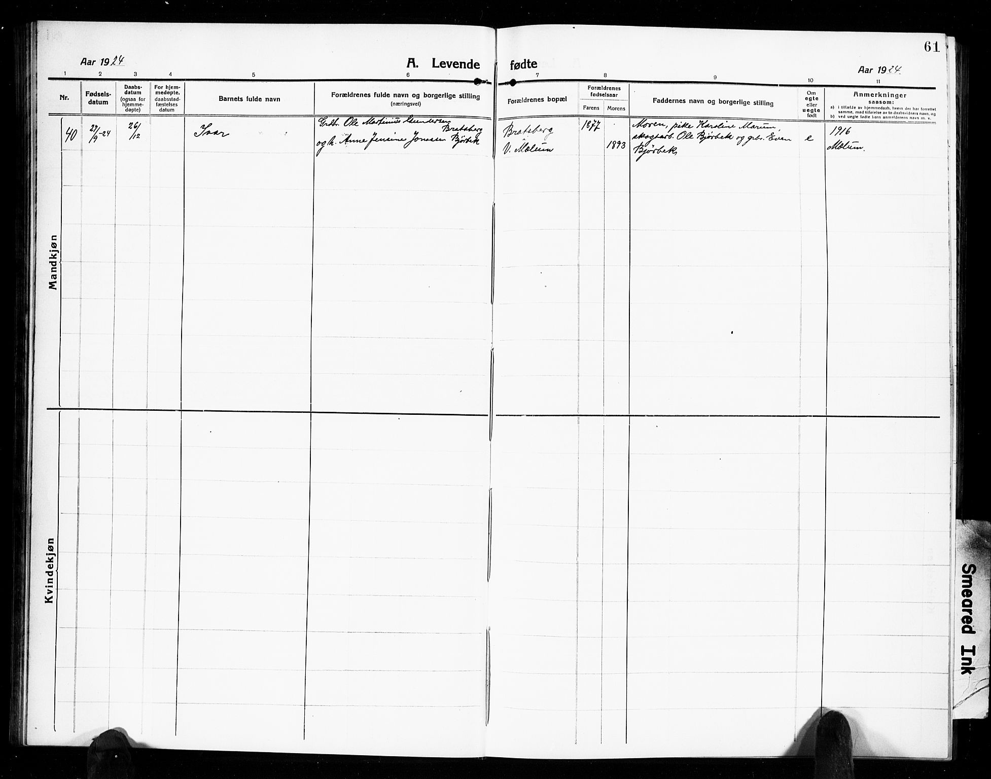 Solum kirkebøker, SAKO/A-306/G/Gb/L0006: Parish register (copy) no. II 6, 1915-1927, p. 61
