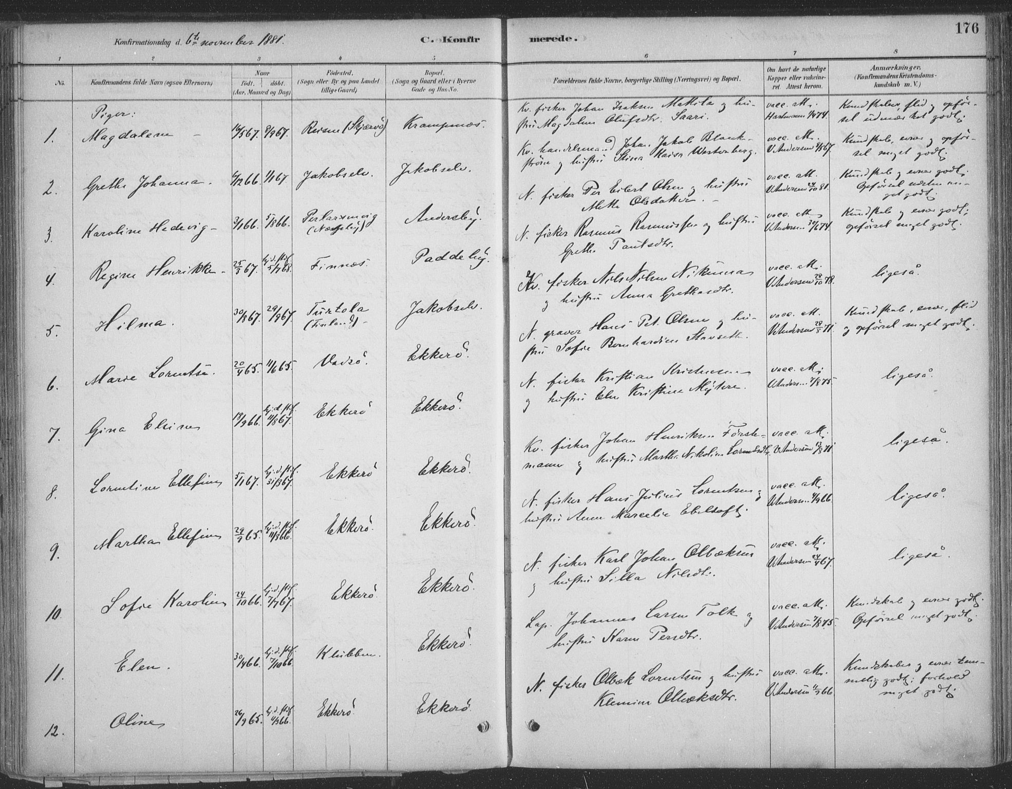 Vadsø sokneprestkontor, SATØ/S-1325/H/Ha/L0009kirke: Parish register (official) no. 9, 1881-1917, p. 176