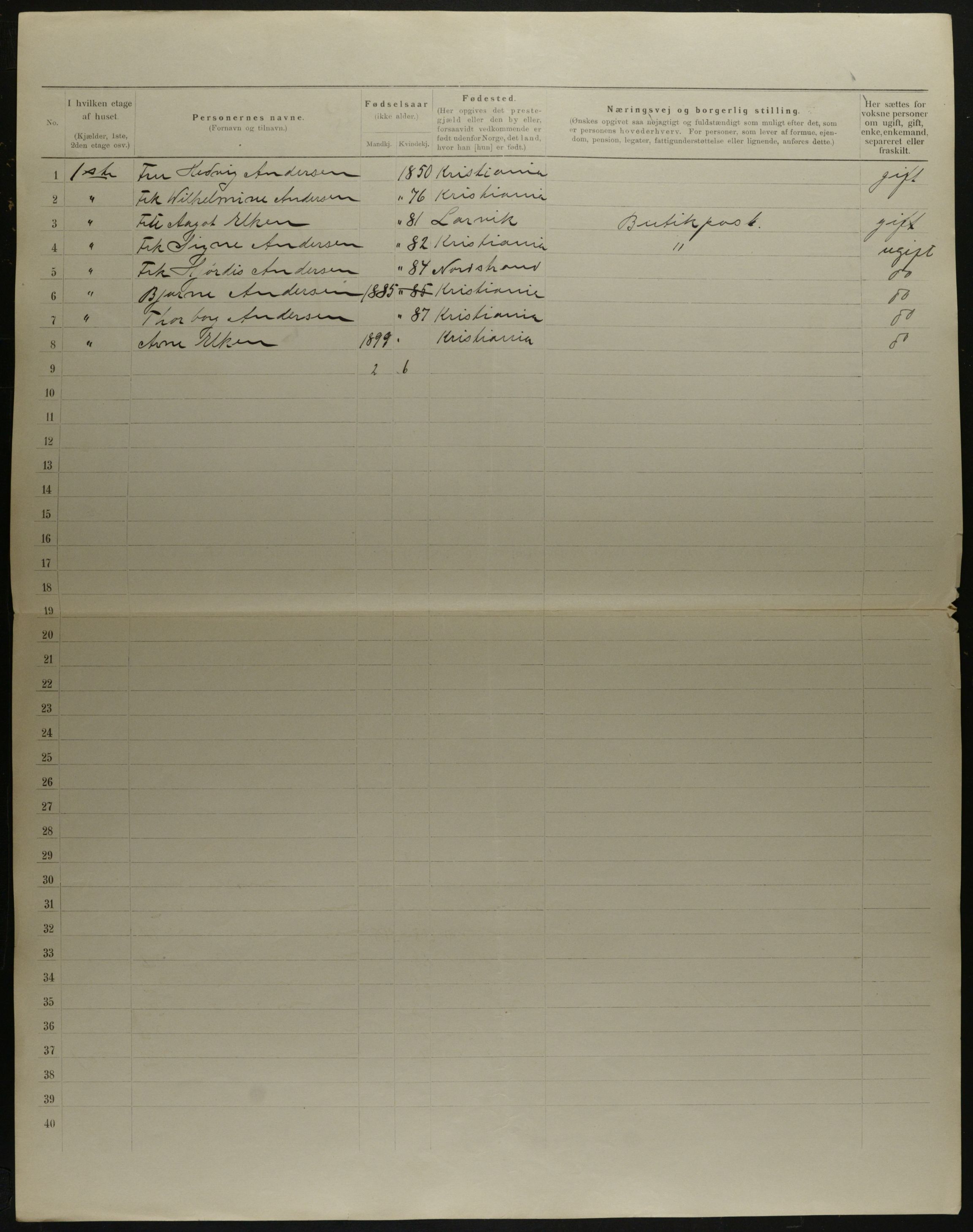 OBA, Municipal Census 1901 for Kristiania, 1901, p. 19568