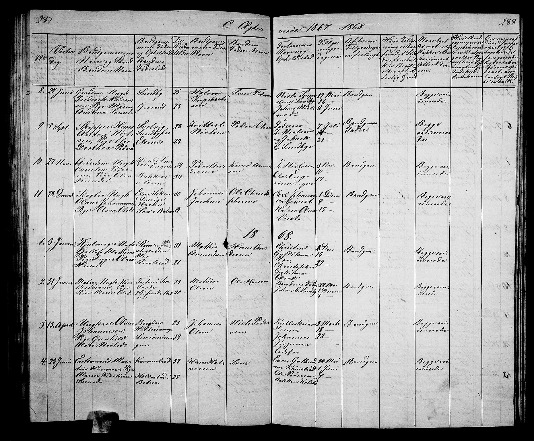Hof kirkebøker, SAKO/A-64/G/Ga/L0002: Parish register (copy) no. I 2, 1859-1873, p. 287-288