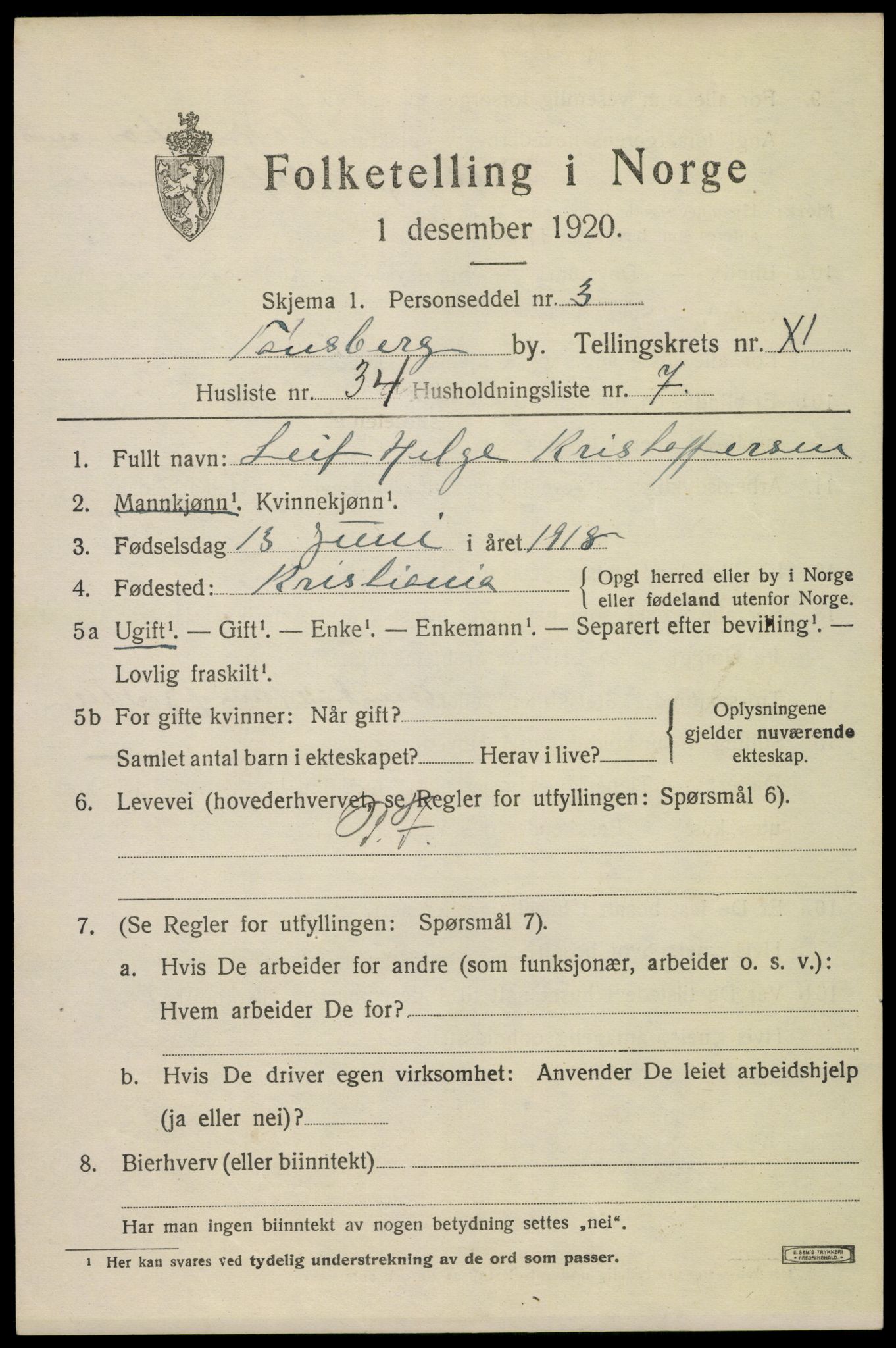 SAKO, 1920 census for Tønsberg, 1920, p. 19961