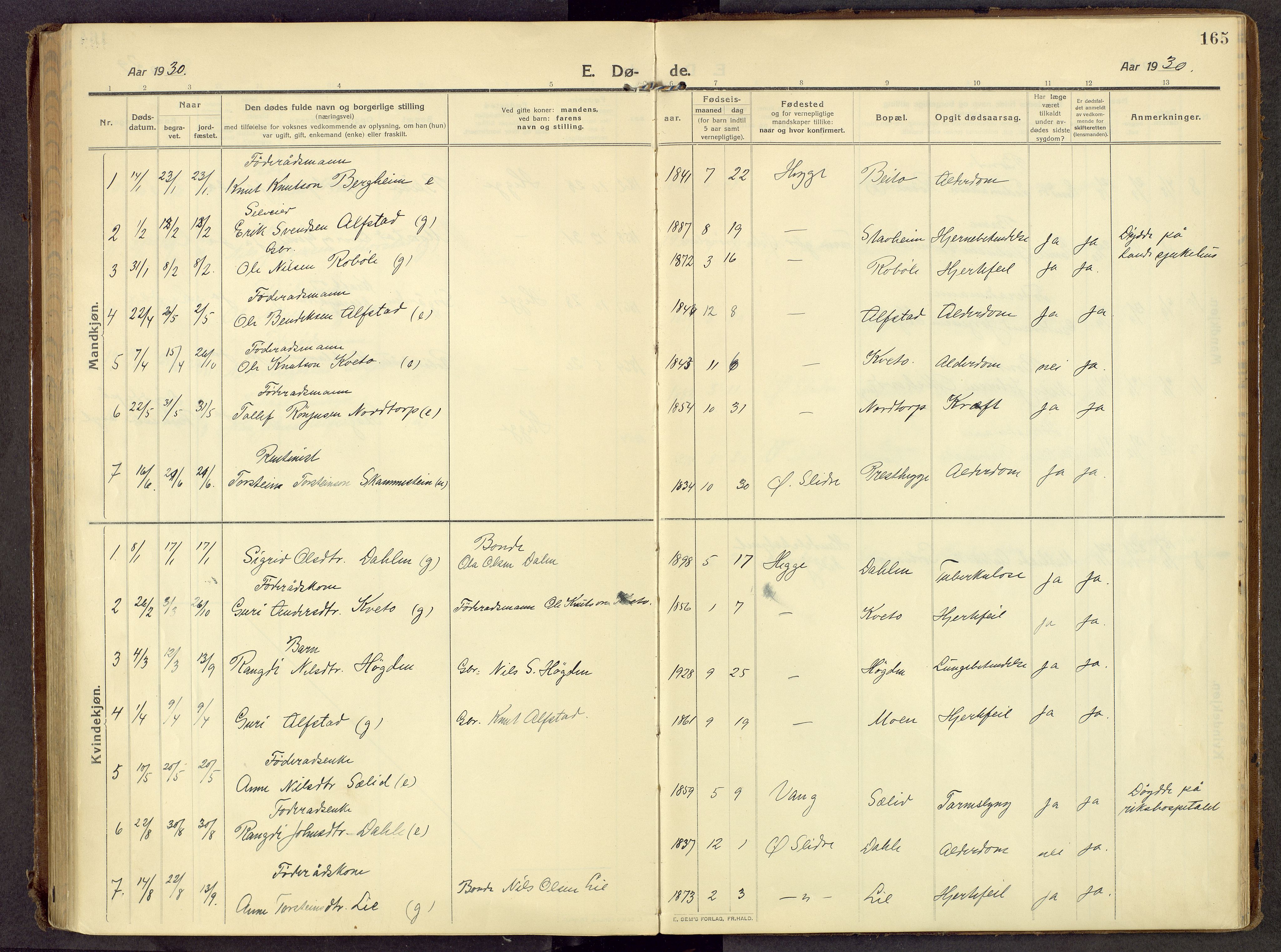 Øystre Slidre prestekontor, AV/SAH-PREST-138/H/Ha/Haa/L0007: Parish register (official) no. 7, 1911-1931, p. 165