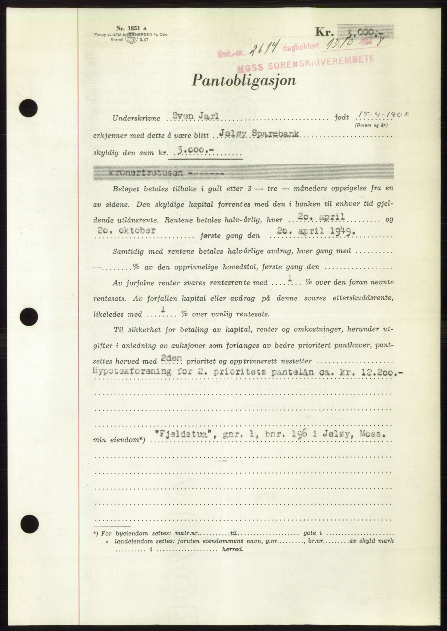 Moss sorenskriveri, AV/SAO-A-10168: Mortgage book no. B20, 1948-1948, Diary no: : 2614/1948