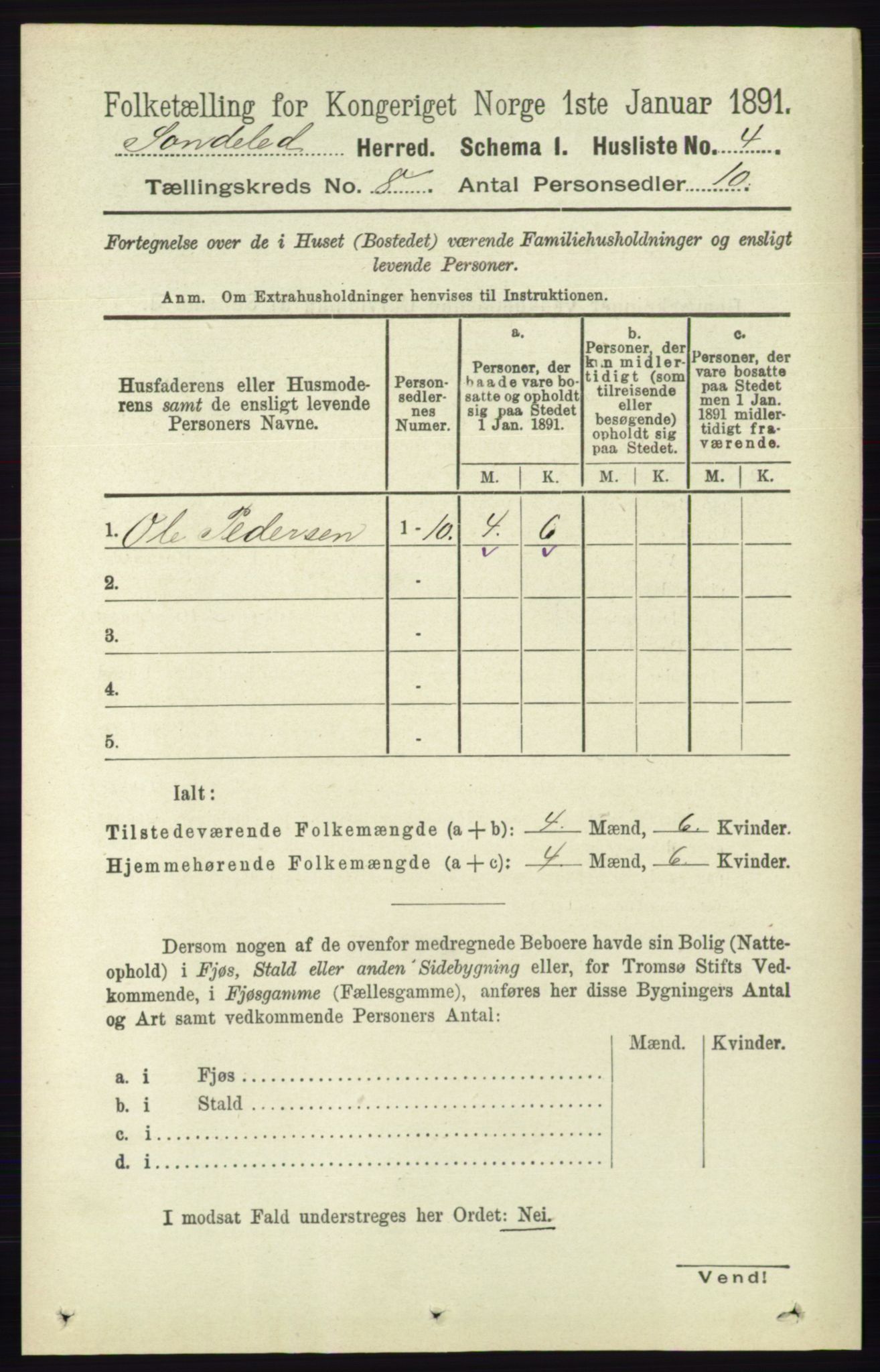 RA, 1891 census for 0913 Søndeled, 1891, p. 2528