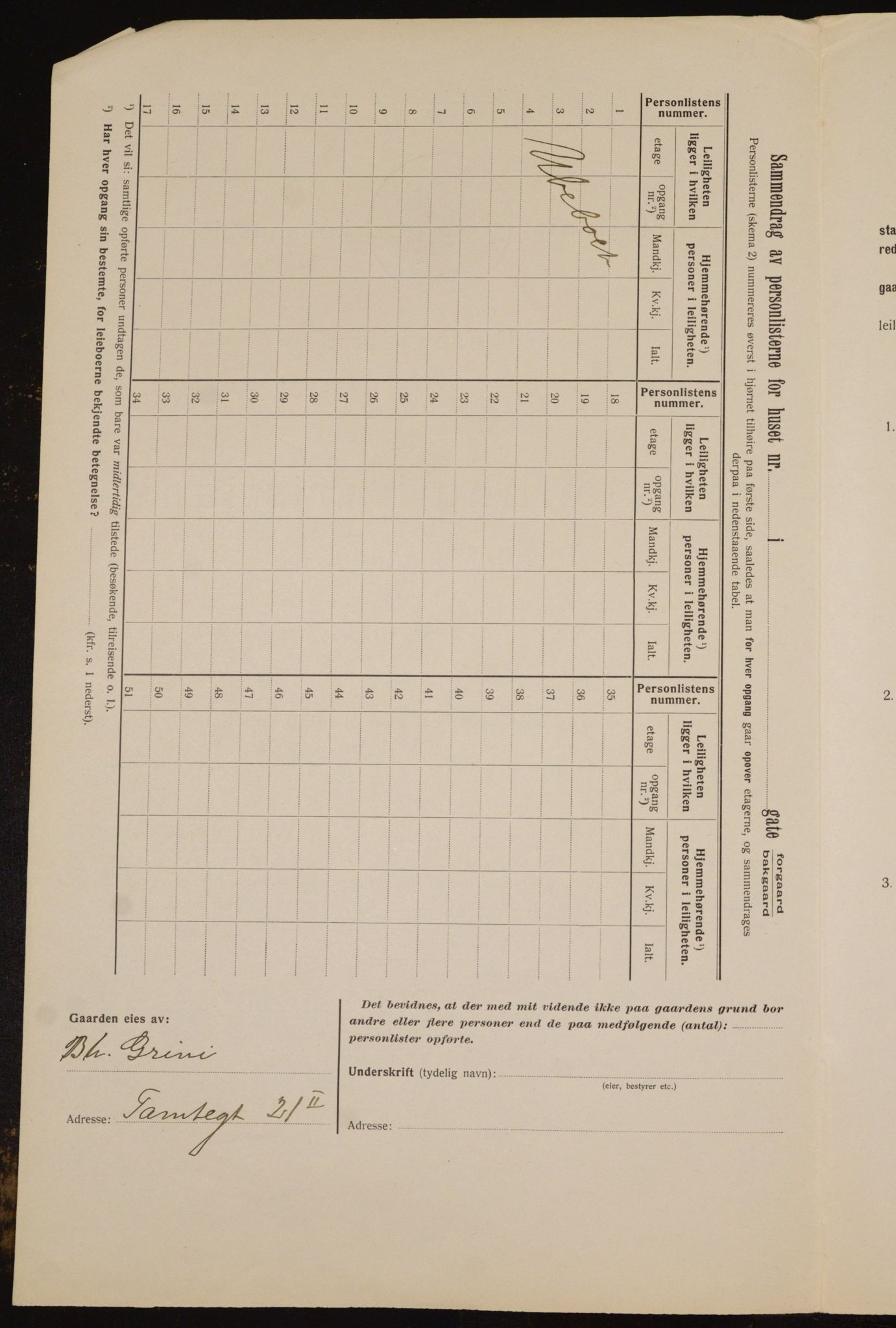 OBA, Municipal Census 1912 for Kristiania, 1912, p. 83042