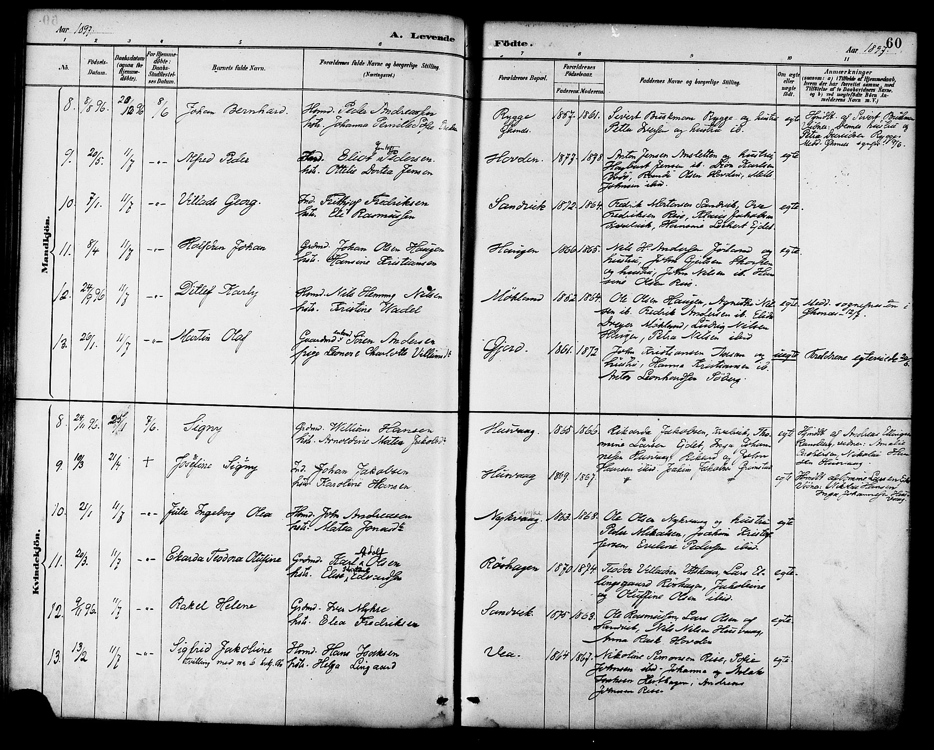 Ministerialprotokoller, klokkerbøker og fødselsregistre - Nordland, AV/SAT-A-1459/892/L1320: Parish register (official) no. 892A01, 1886-1901, p. 60