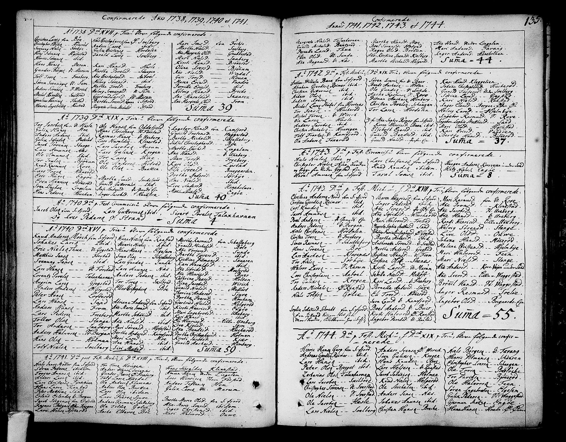 Sandar kirkebøker, AV/SAKO-A-243/F/Fa/L0002: Parish register (official) no. 2, 1733-1788, p. 135