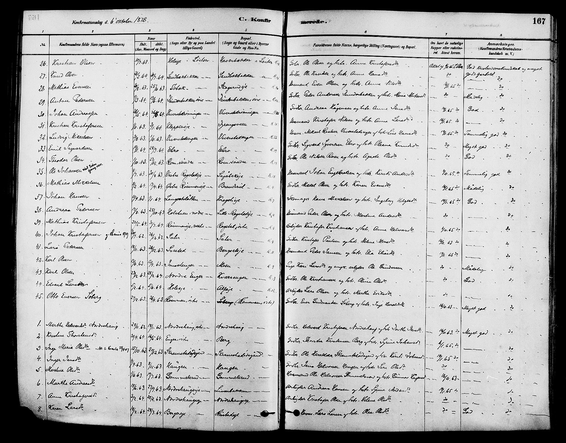 Løten prestekontor, SAH/PREST-022/K/Ka/L0009: Parish register (official) no. 9, 1878-1891, p. 167