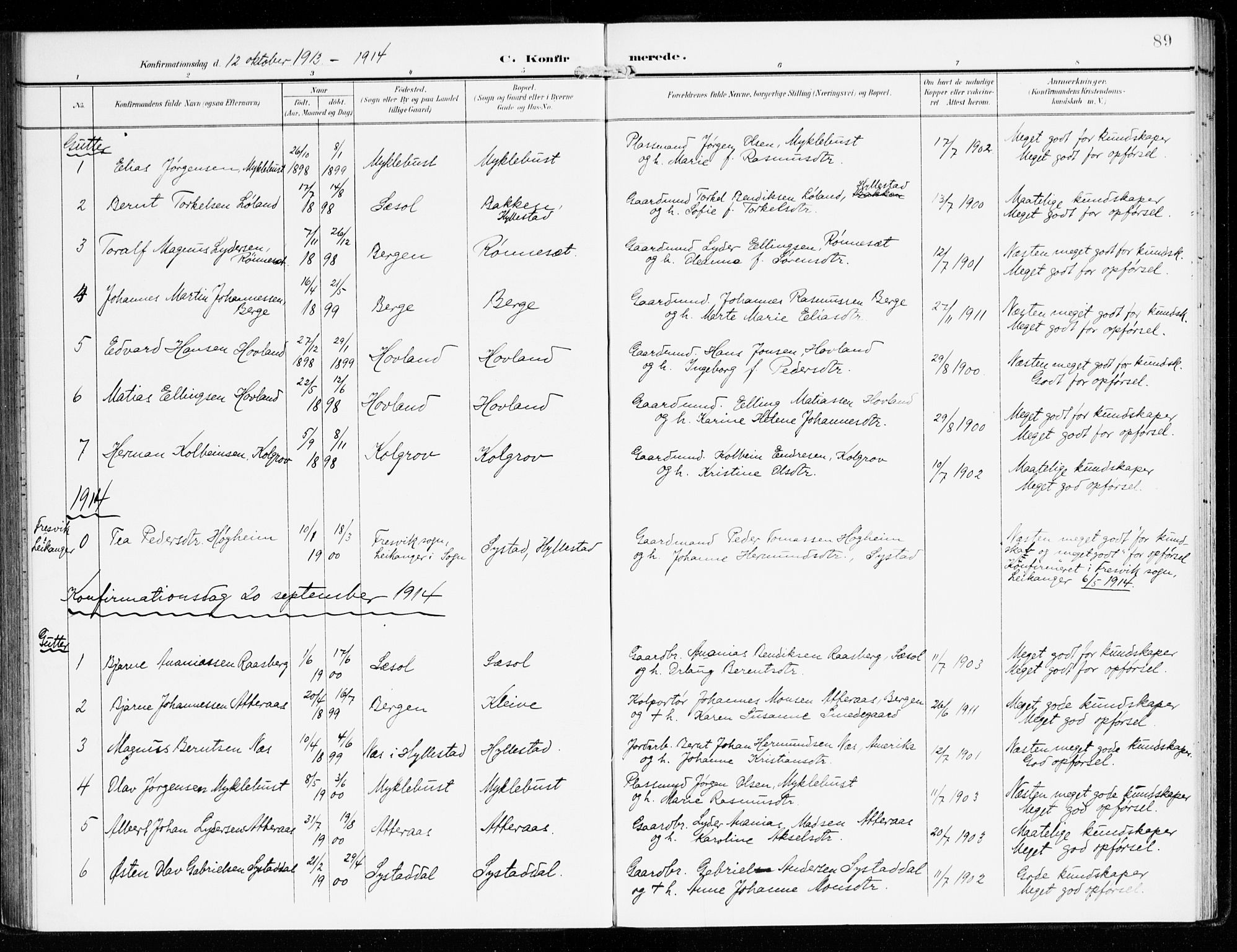 Hyllestad sokneprestembete, SAB/A-80401: Parish register (official) no. B 2, 1903-1917, p. 89