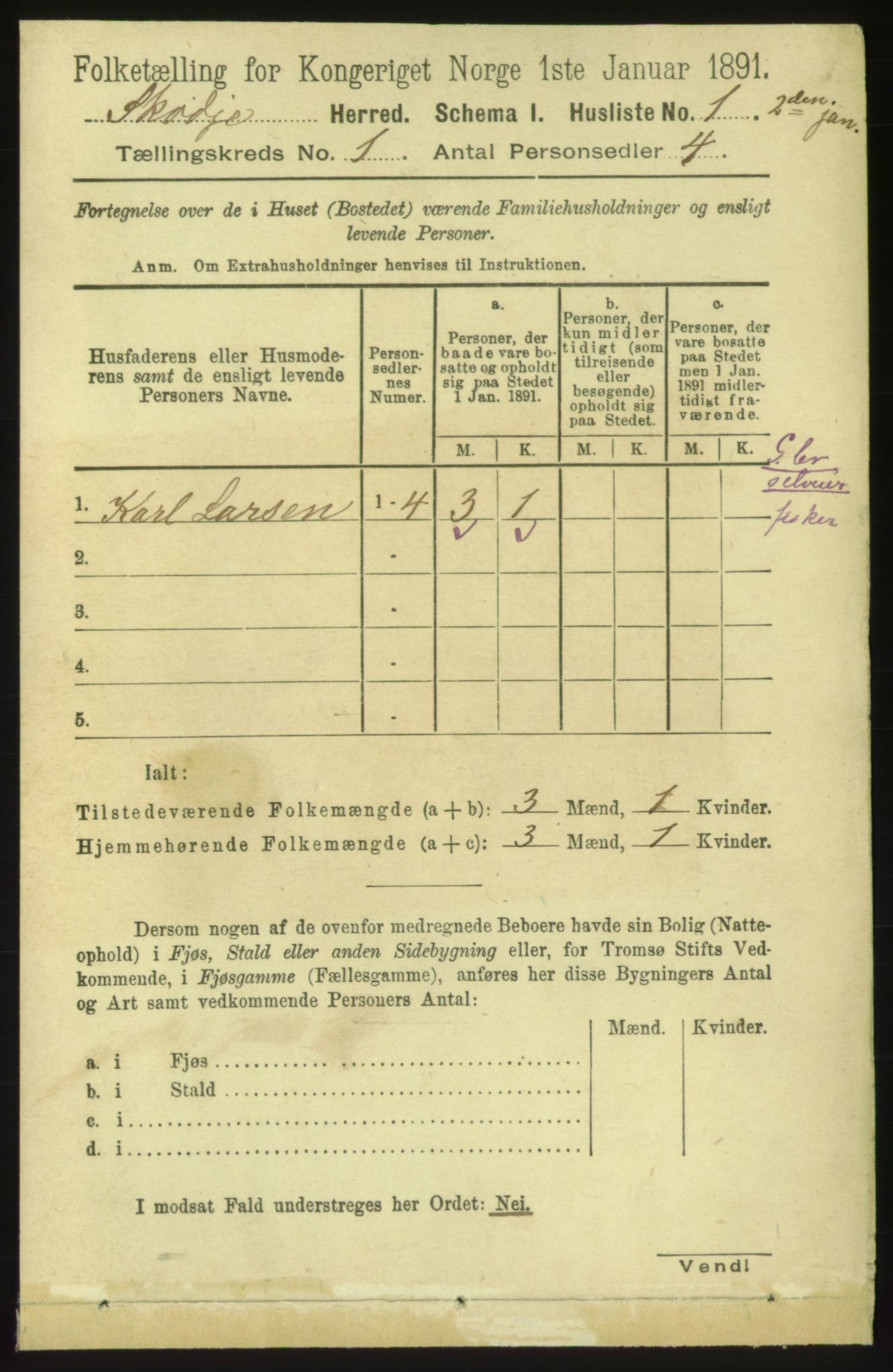 RA, 1891 census for 1529 Skodje, 1891, p. 42