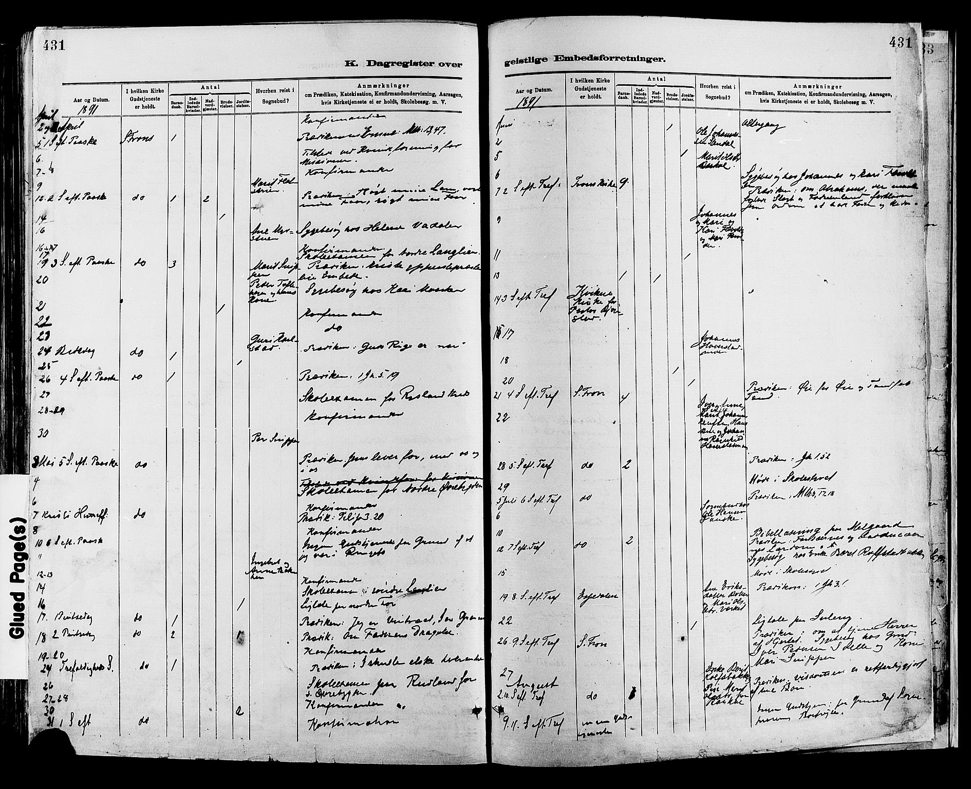 Sør-Fron prestekontor, AV/SAH-PREST-010/H/Ha/Haa/L0003: Parish register (official) no. 3, 1881-1897, p. 431