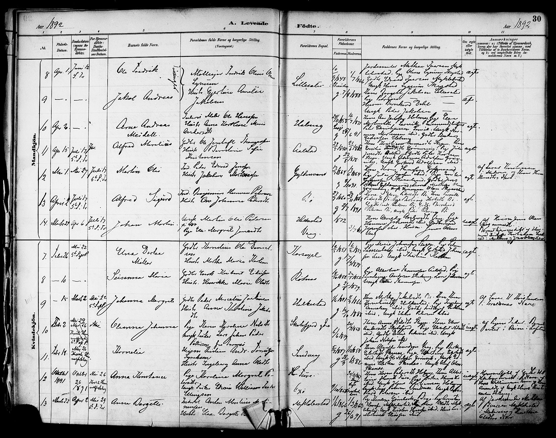 Ministerialprotokoller, klokkerbøker og fødselsregistre - Nordland, SAT/A-1459/855/L0803: Parish register (official) no. 855A11, 1887-1905, p. 30